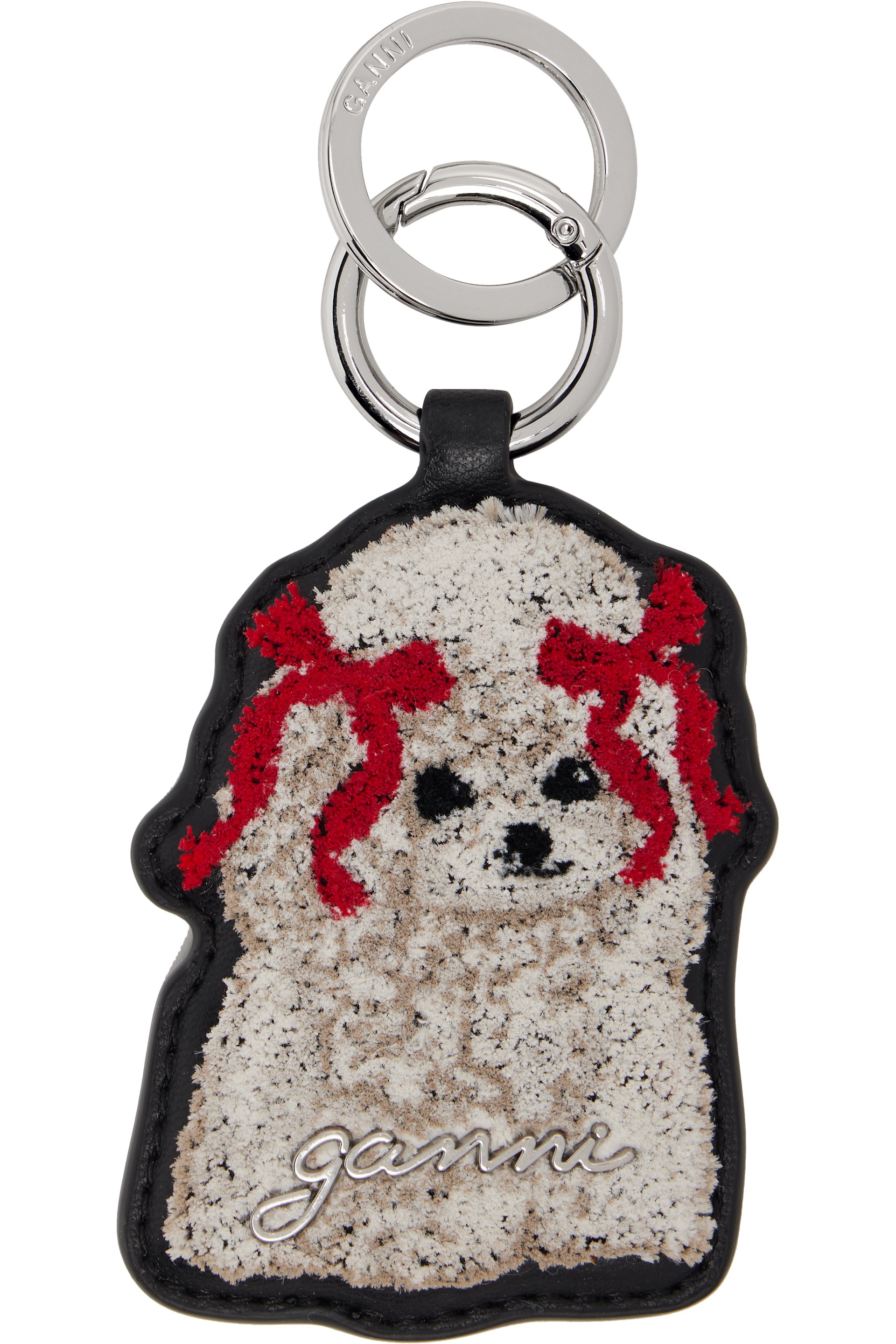 GANNI - Porteclé Joy noir et blanc à breloque de chien