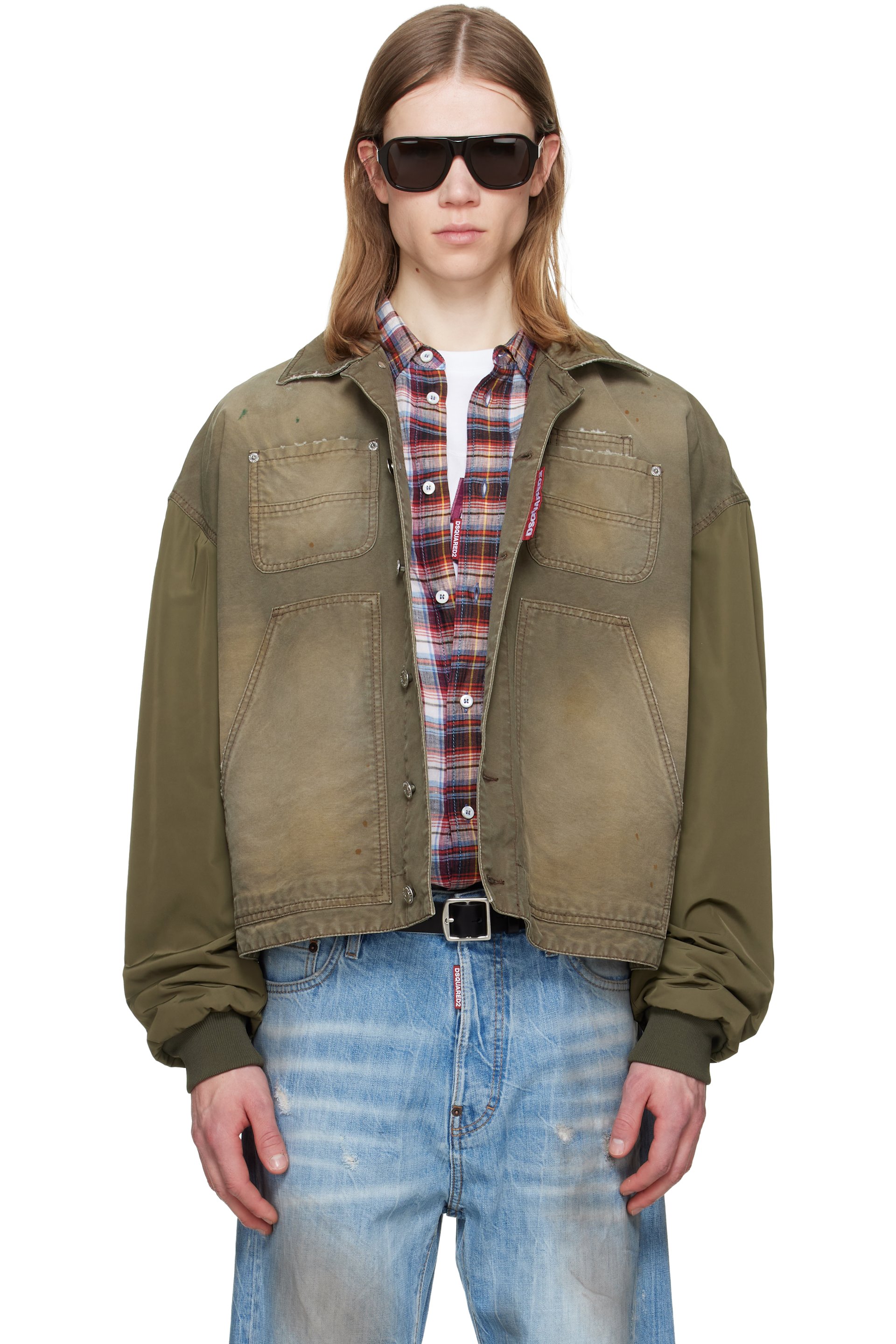 Dsquared2 - 카키 가먼트다잉 카펜터 카반 재킷