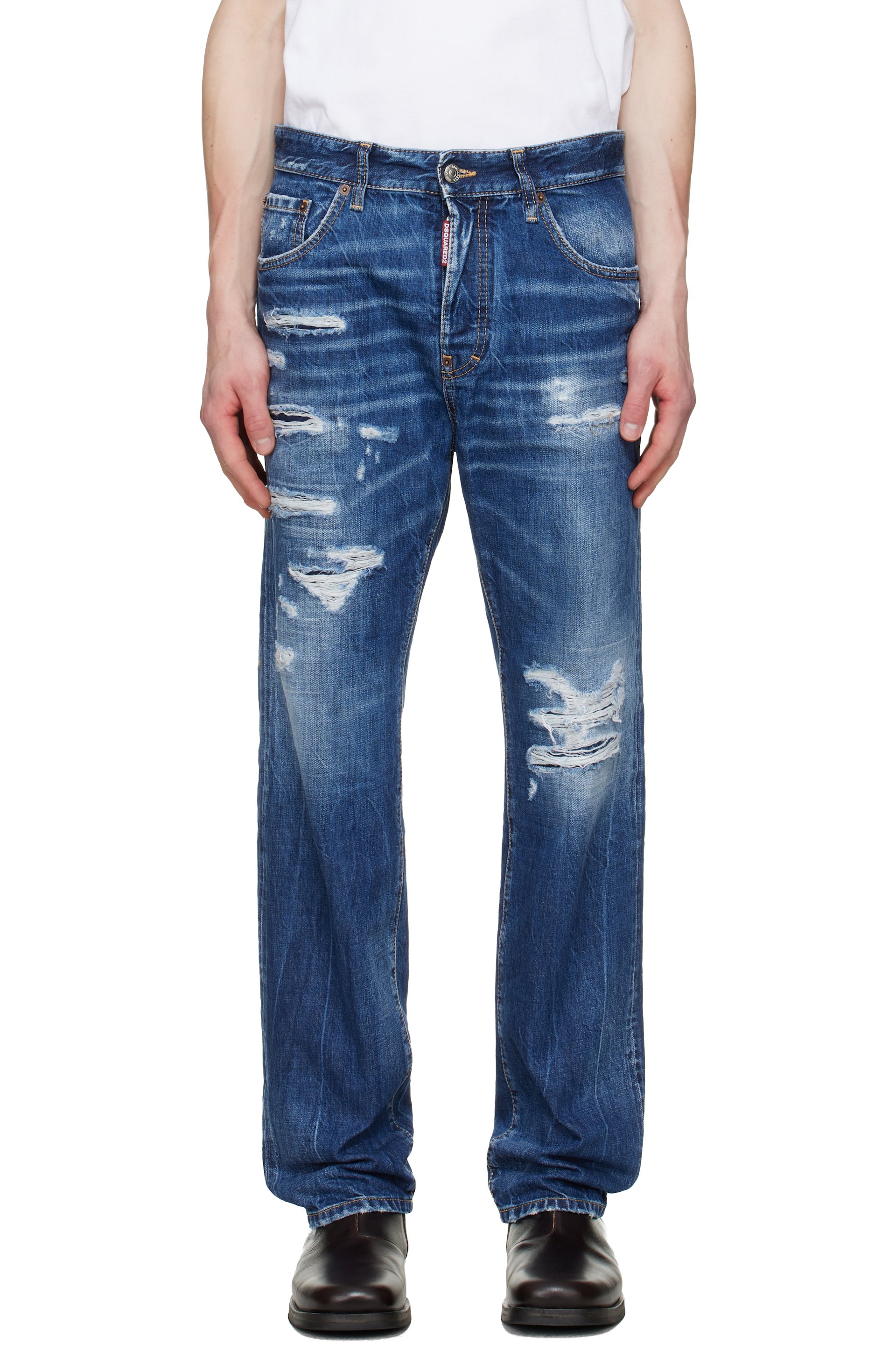 Blue Medium Ripped Wash 642 Jeans by Dsquared2 on Sale