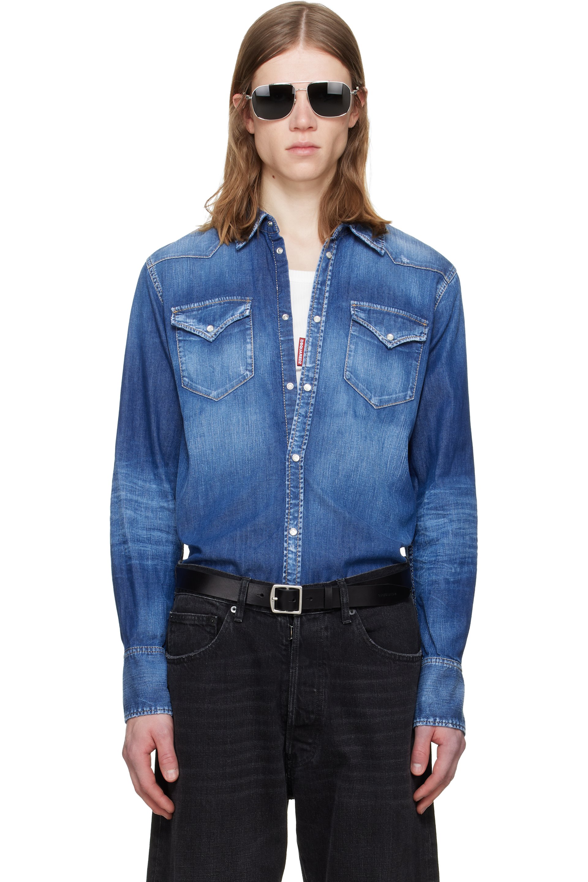 Dsquared2 - Blue Perfecto Wash Classic Western Denim Shirt