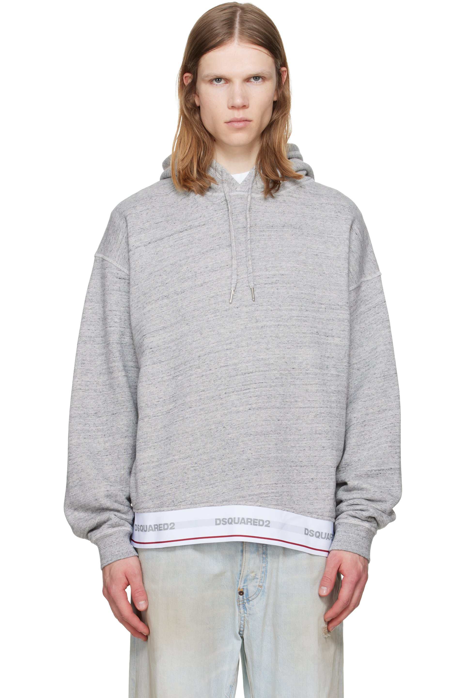 Dsquared2 - Pull à capuche décontracté gris à ourlet élastique à logos tissés