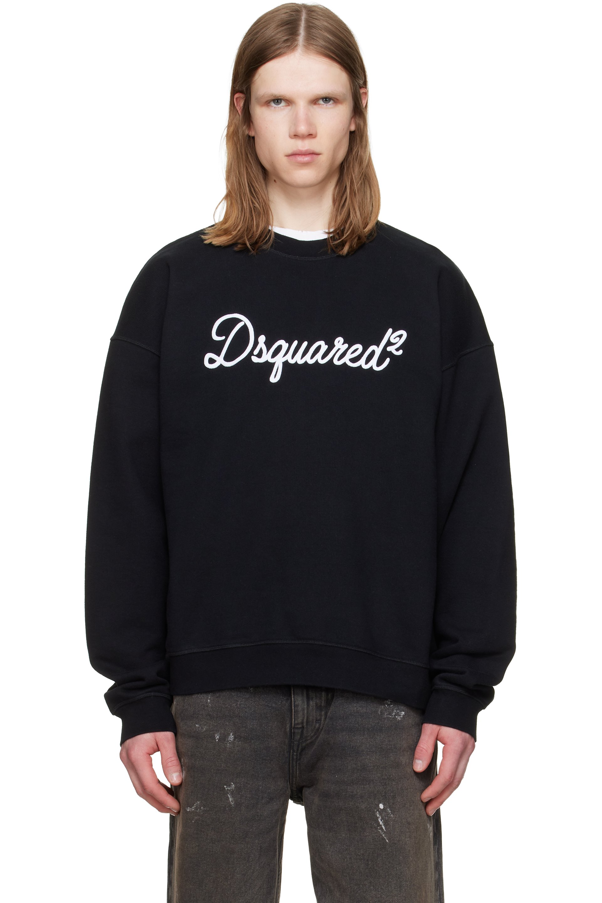 Dsquared2 - Pull à col ras du cou décontracté noir à logo