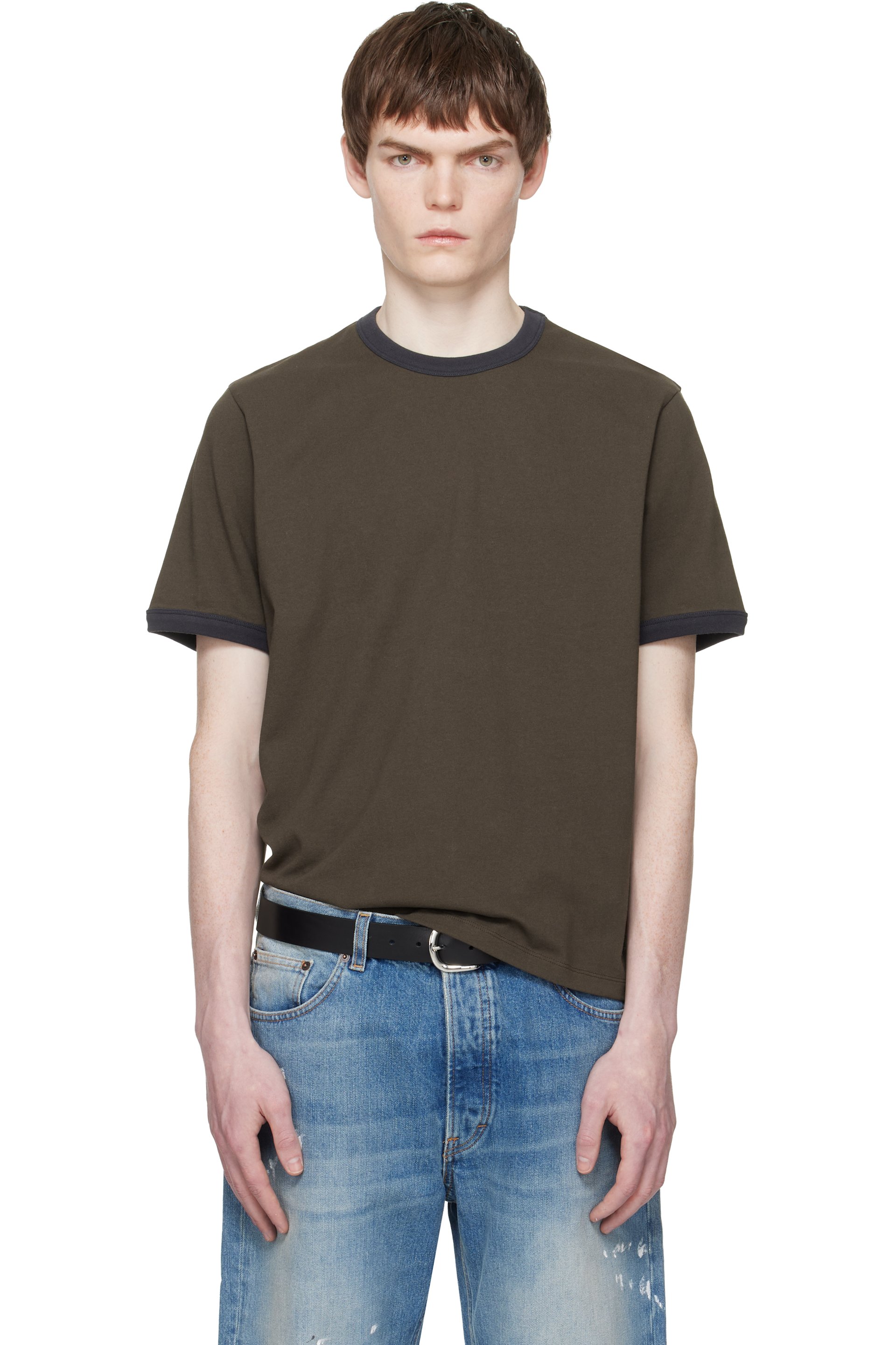 Jeanerica - T-shirt brun à bordures contrastées