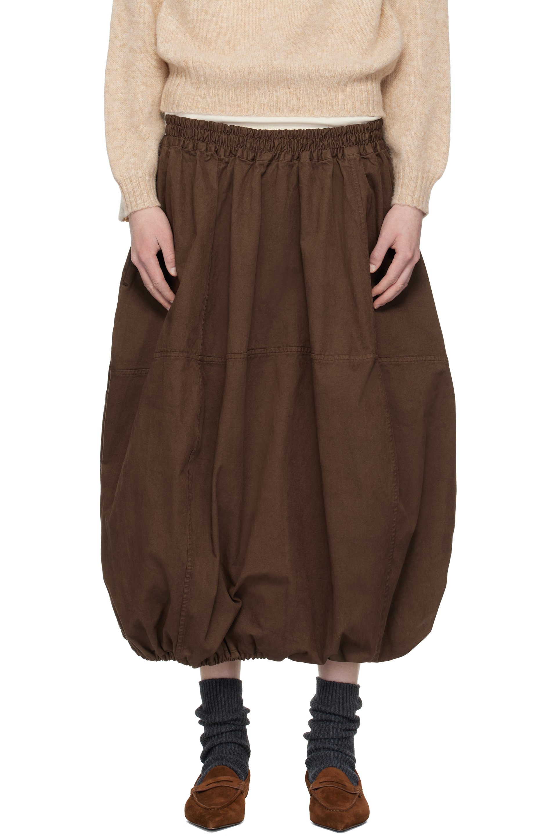 YMC - Jupe parachute longue brune