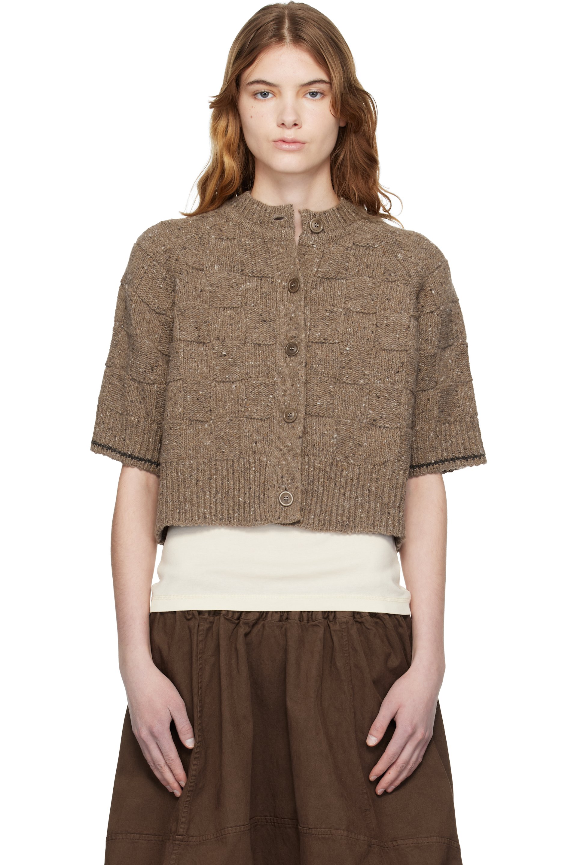 YMC - Cardigan Kwai brun en tricot