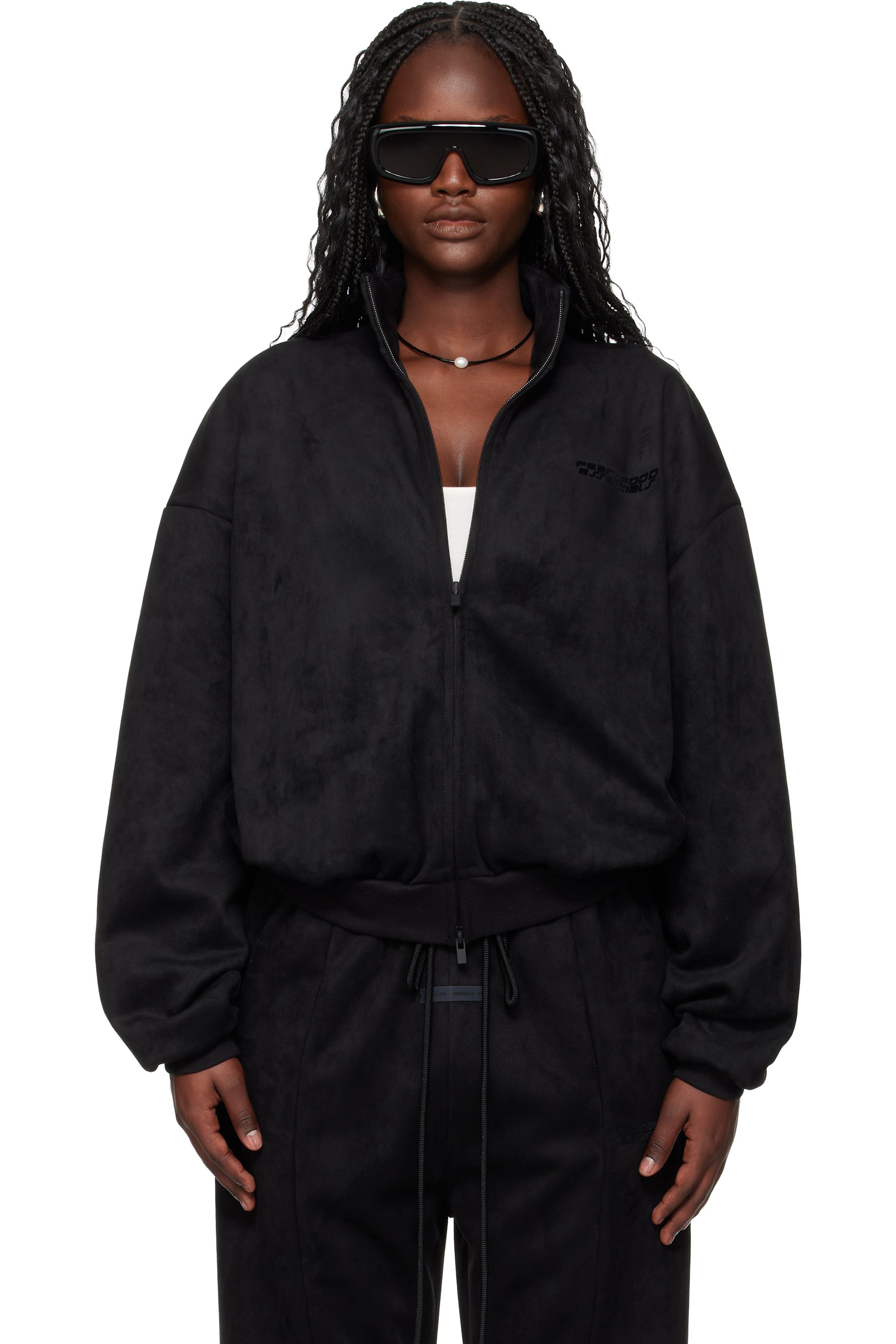 Fear of God ESSENTIALS - Black Holiday Faux-Suede Fleece Vintage Track Jacket