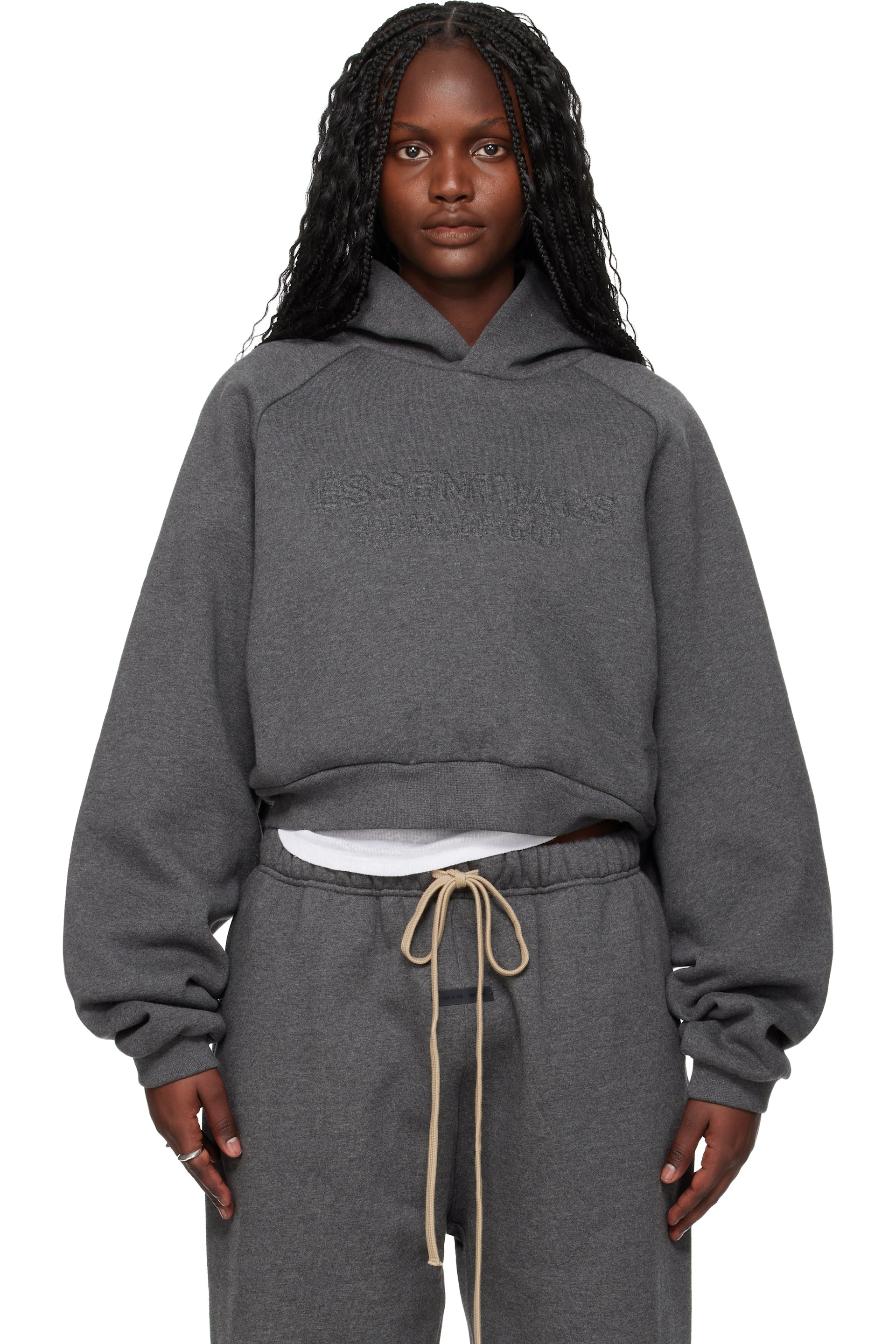 Fear of God ESSENTIALS - Gray Holiday Embossed 90s Raglan Hoodie