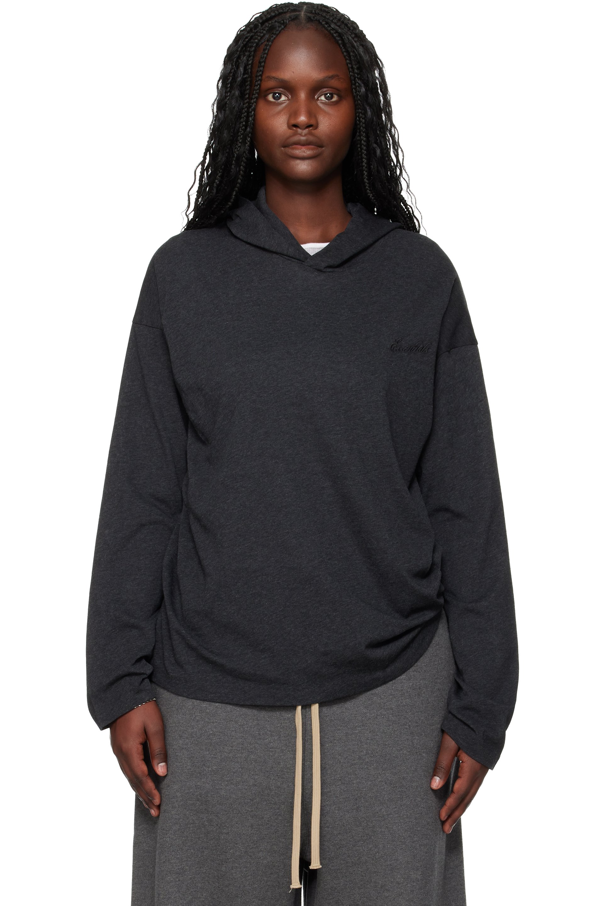 Fear of God ESSENTIALS - Gray Holiday Embroidered Classic Fit Long Sleeve Hoodie