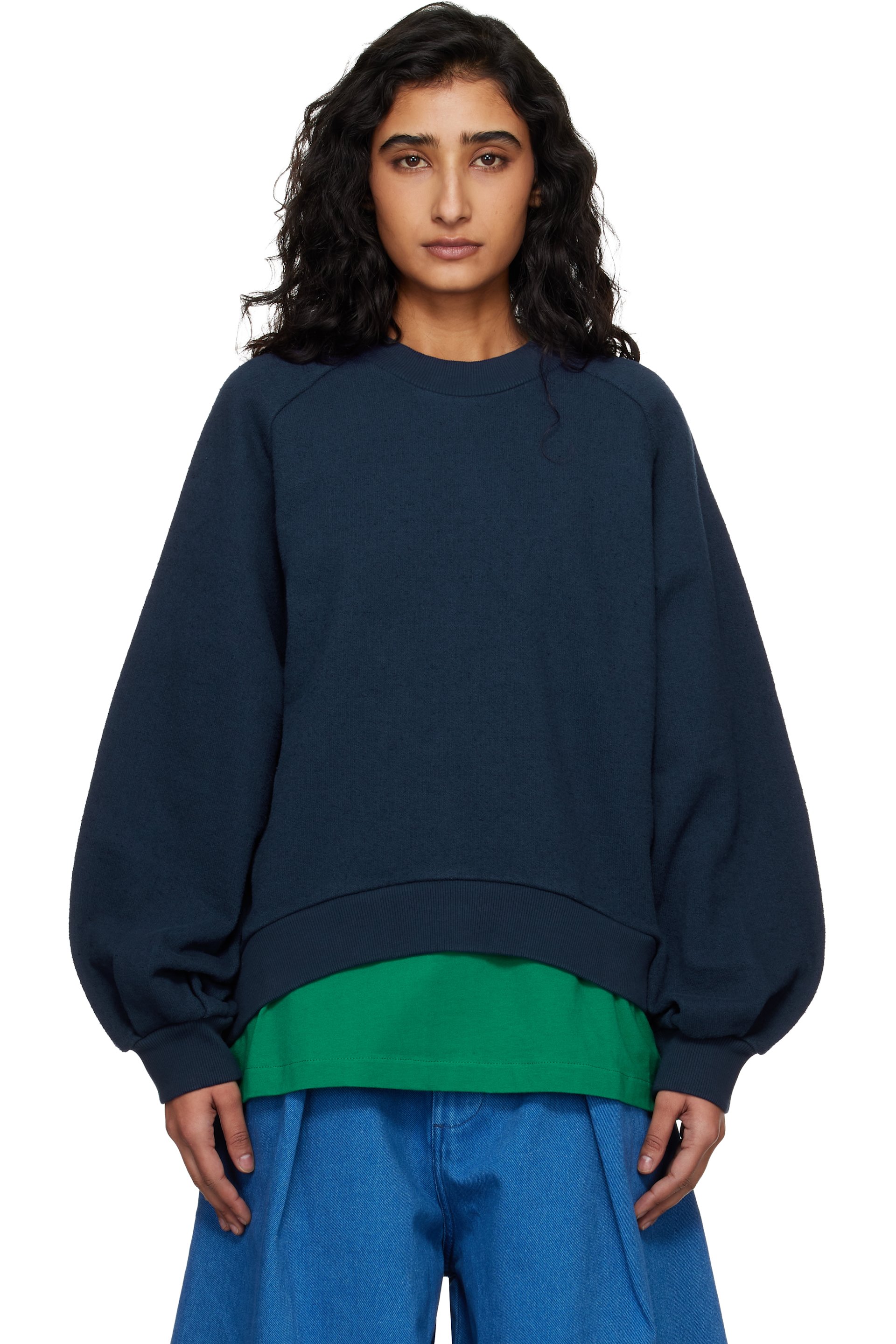 YMC - Pull molletonné Bellow bleu marine