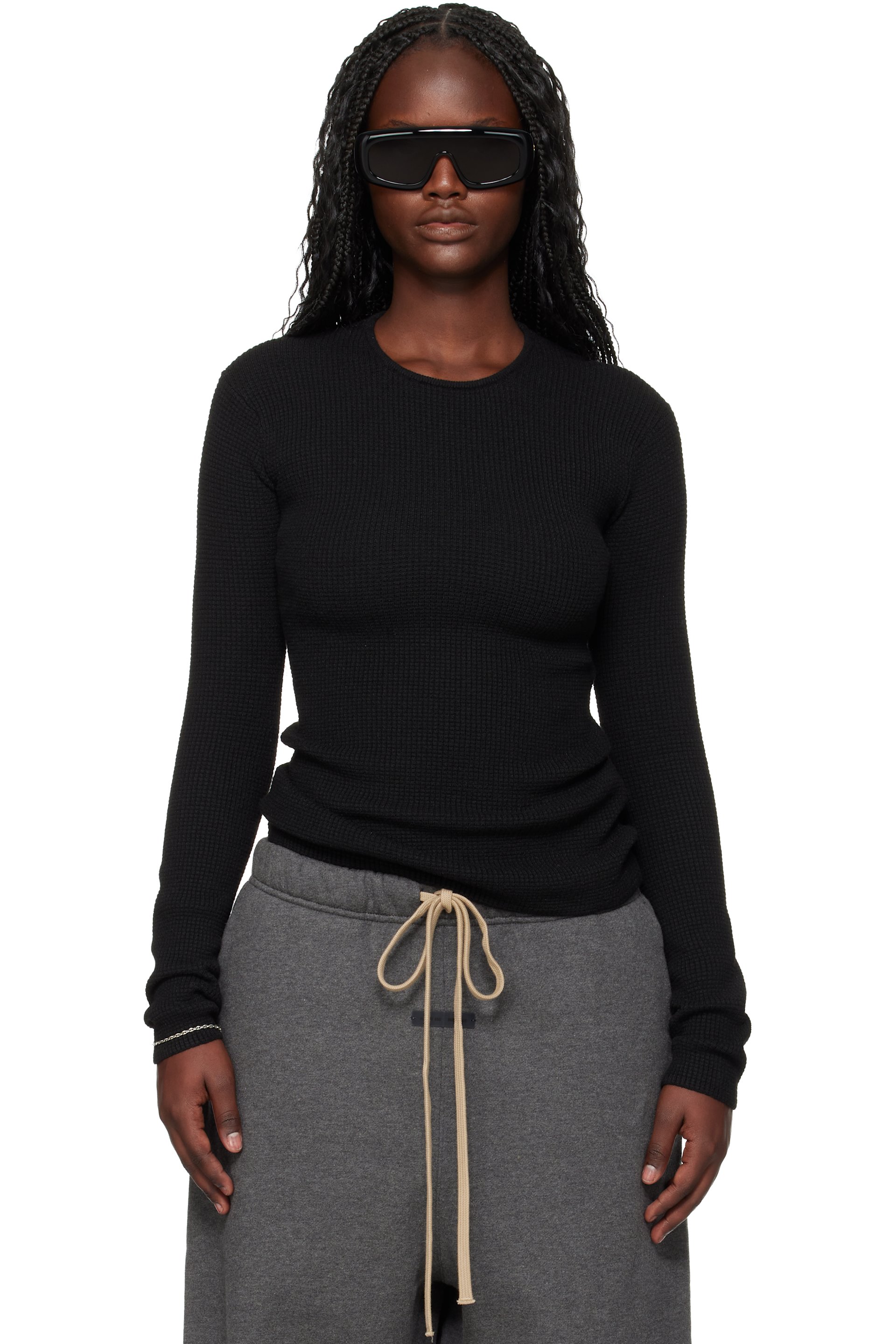 Fear of God ESSENTIALS - Black Holiday Waffle Long Sleeve T-shirt