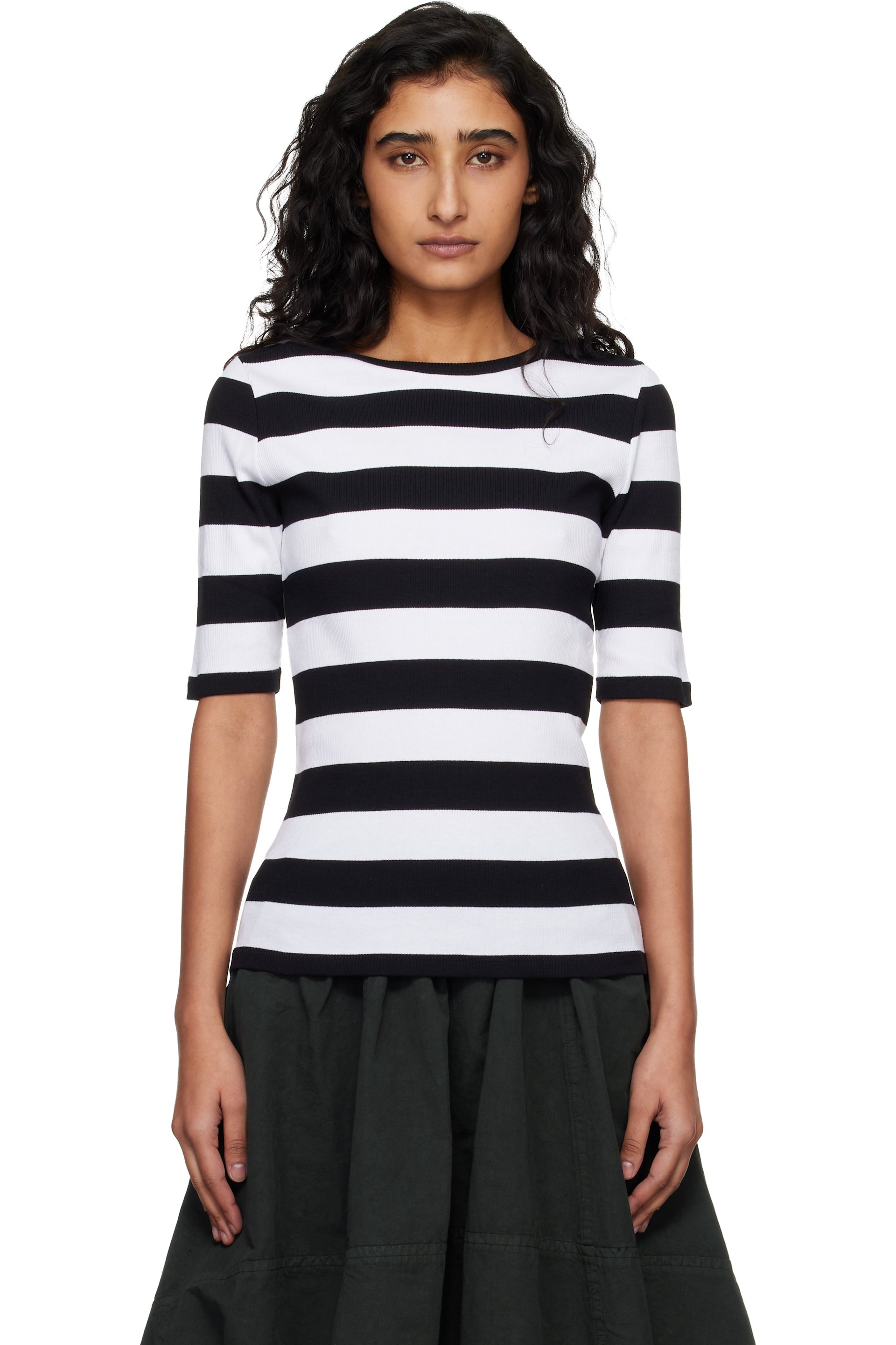 YMC - T-shirt blanc et noir à rayures