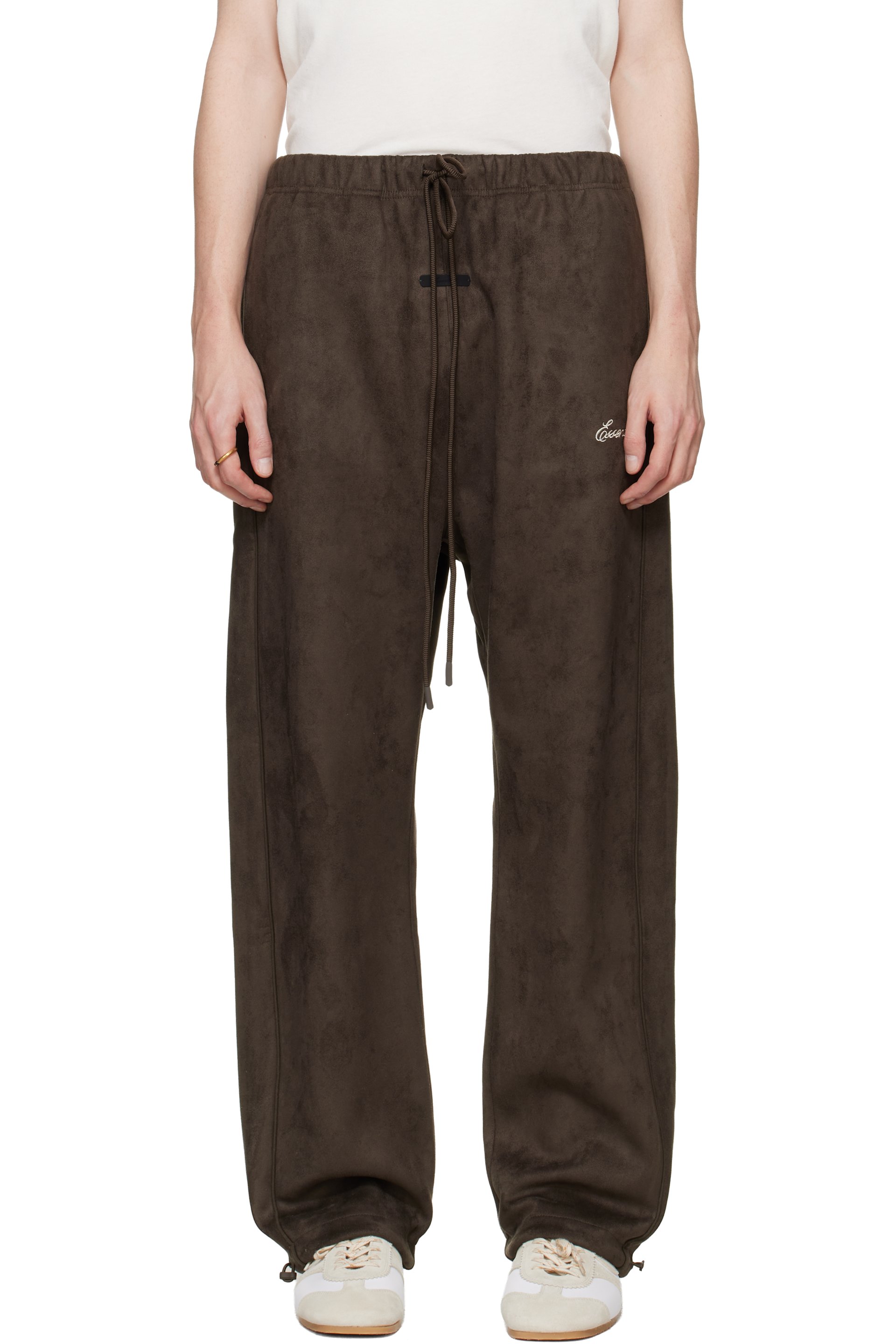 Fear of God ESSENTIALS - Brown Signature Relaxed Faux-Suede Track Pants