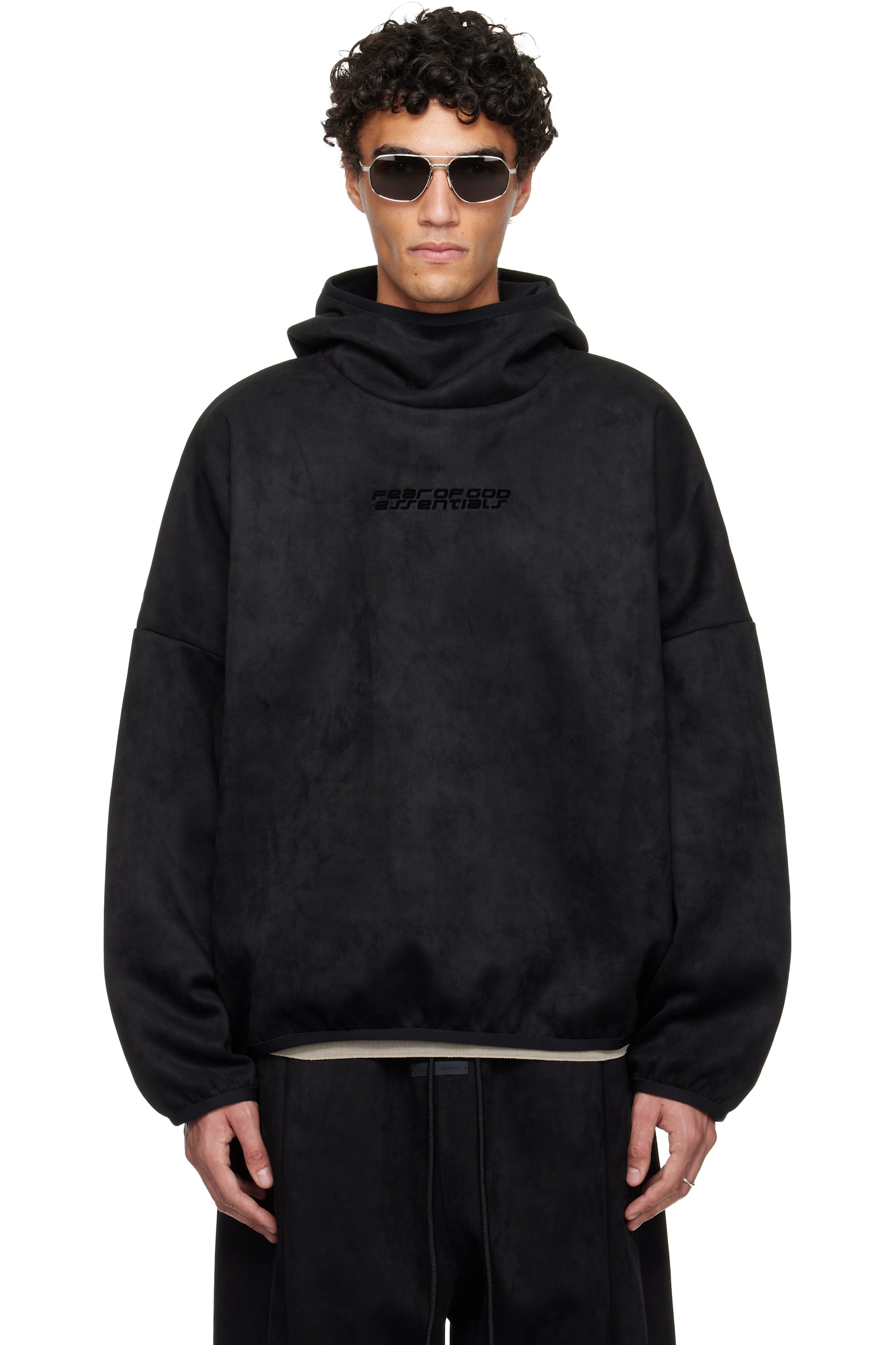 Fear of God ESSENTIALS - Black Holiday Faux-Suede Fleece Modern Hoodie
