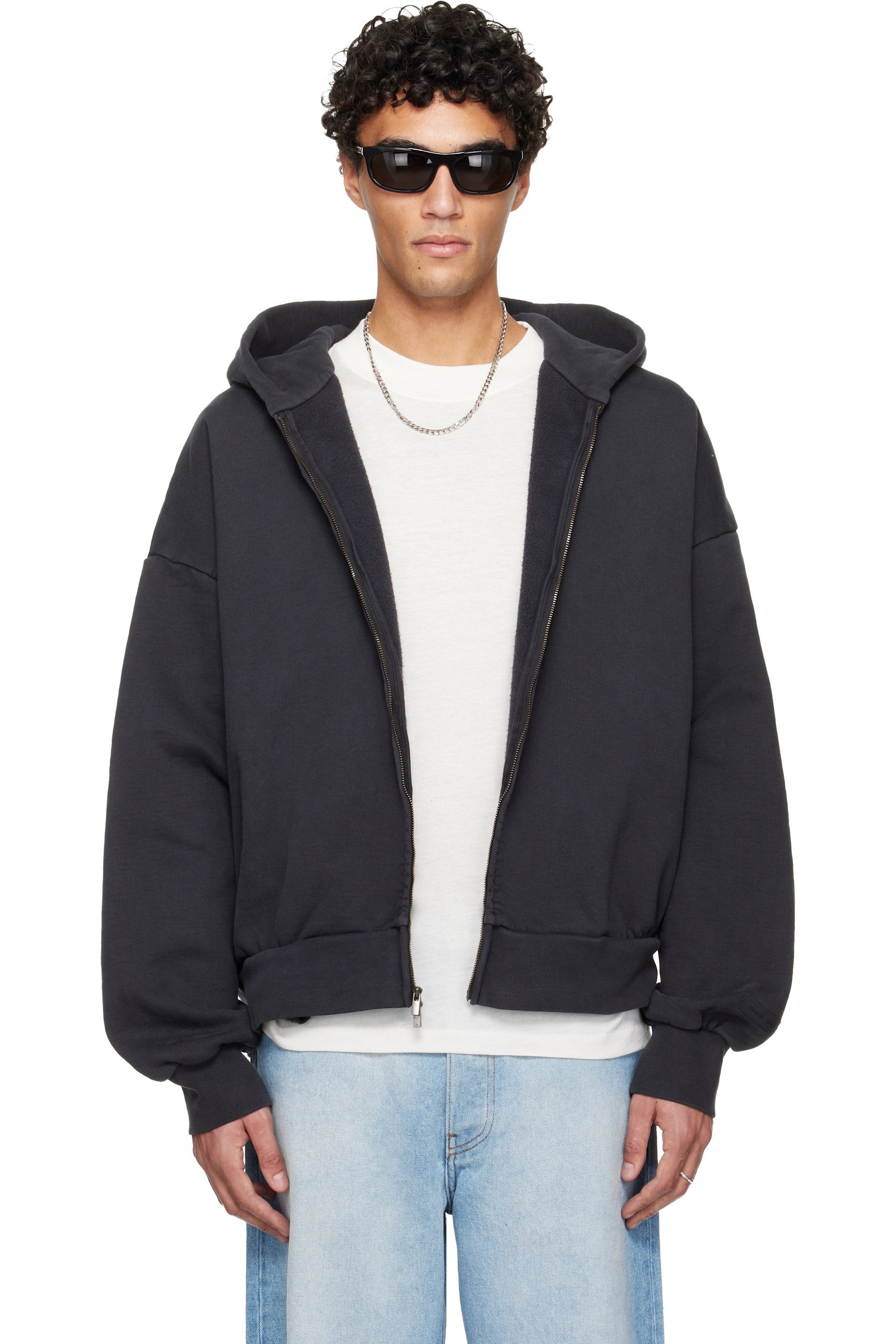 Fear of God ESSENTIALS - Black Holiday Embroidered Classic Full Zip Hoodie