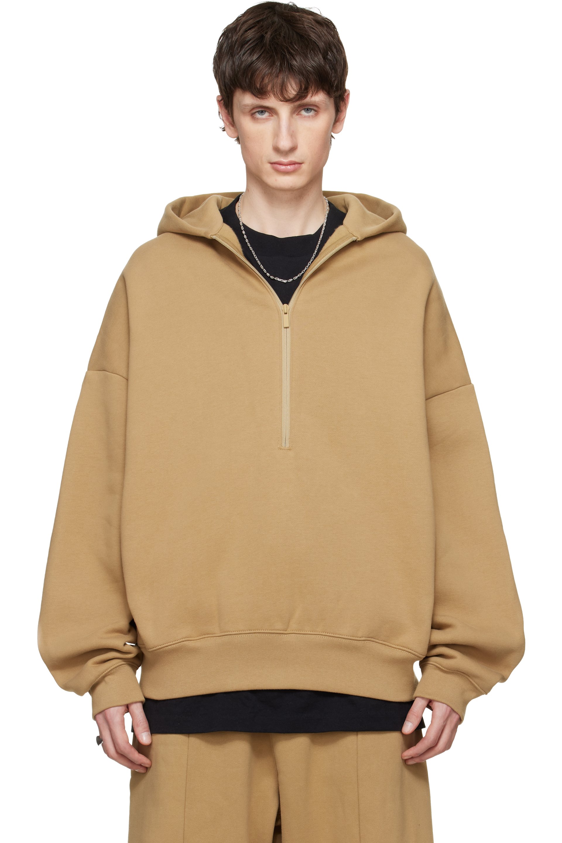 Fear of God ESSENTIALS - Pull à capuche décontracté 'Property' brun clair à demi-glissière