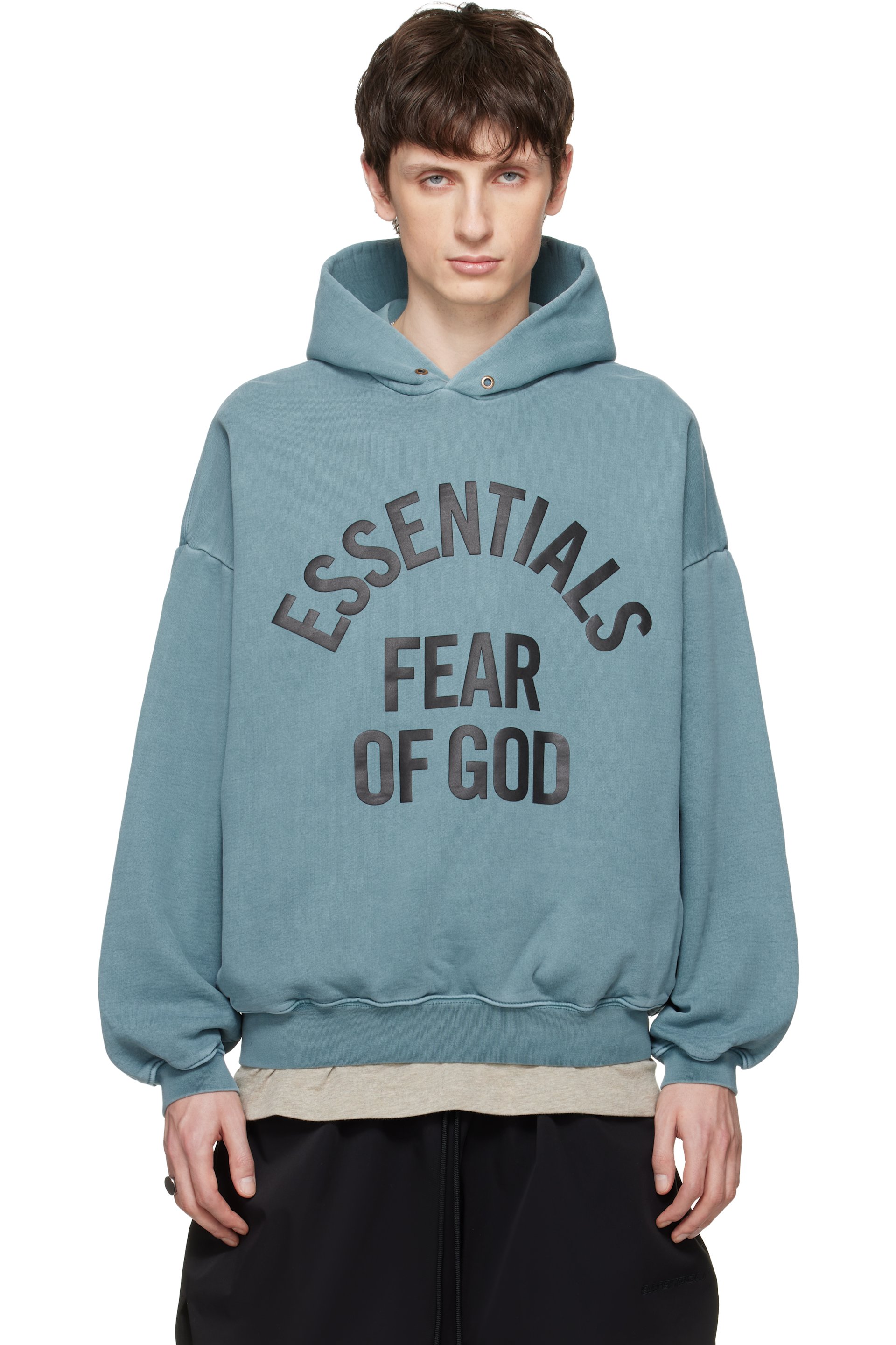 Fear of God ESSENTIALS - Pull à capuche 90s bleu à logo de style collégial