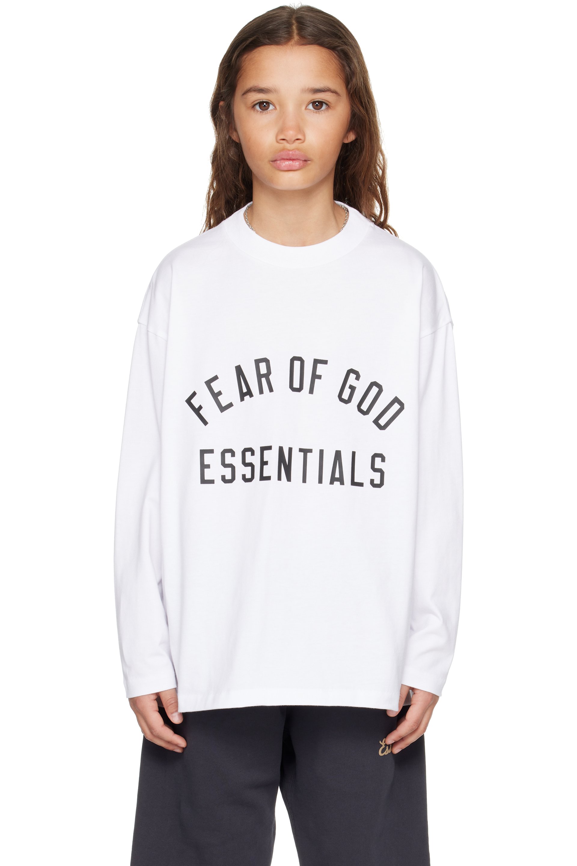 Fear of God ESSENTIALS - Kids White Classic Long Sleeve T-shirt