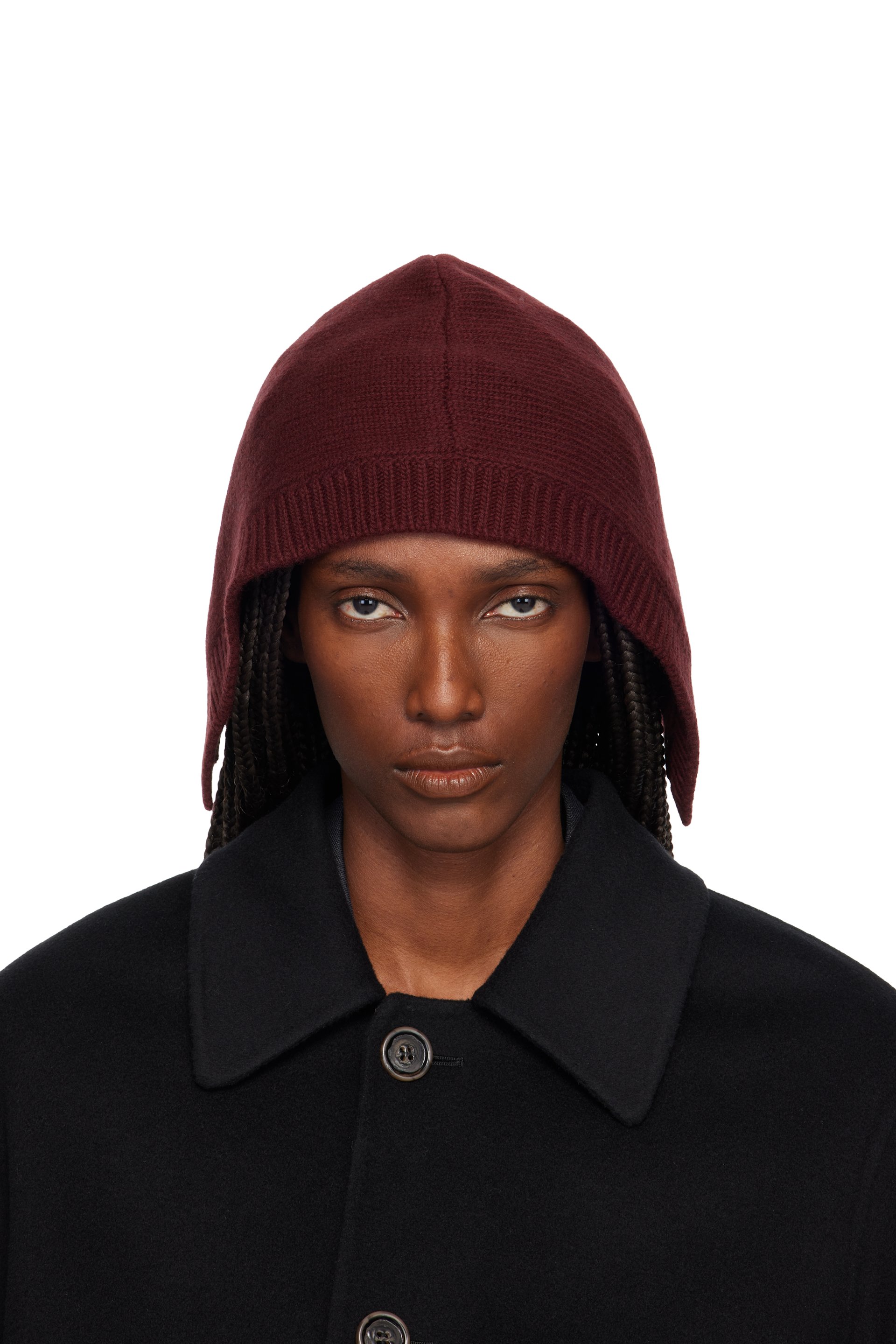 Maison Margiela: Burgundy Wool Knit Hood | SSENSE
