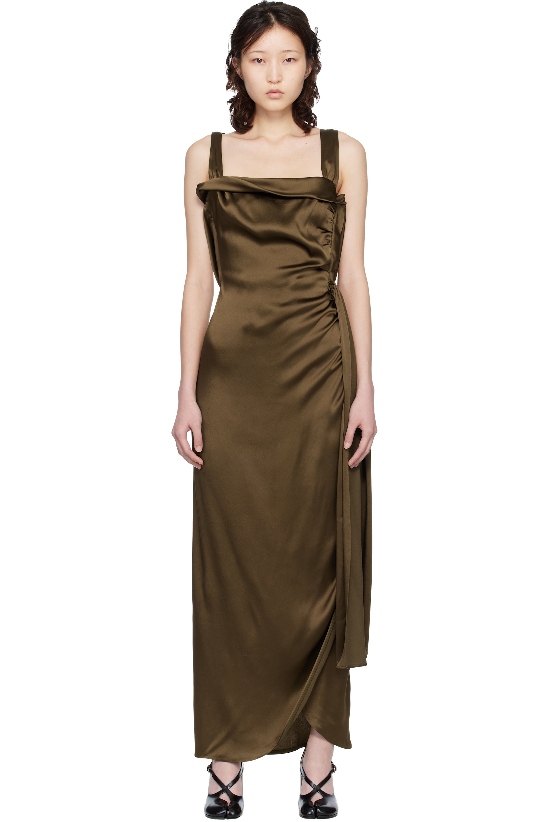 Maison Margiela - Brown Silk Satin Maxi Dress