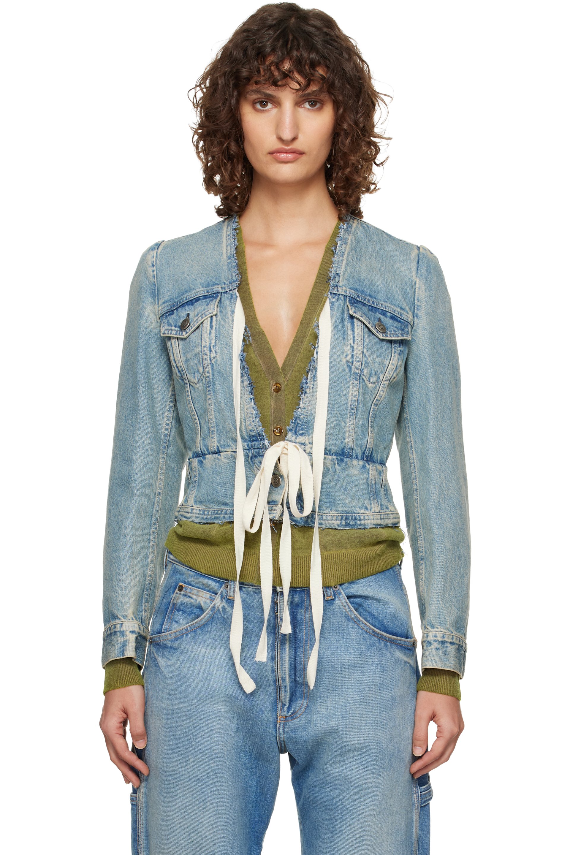 Maison Margiela - Blue V-Neck Denim Jacket
