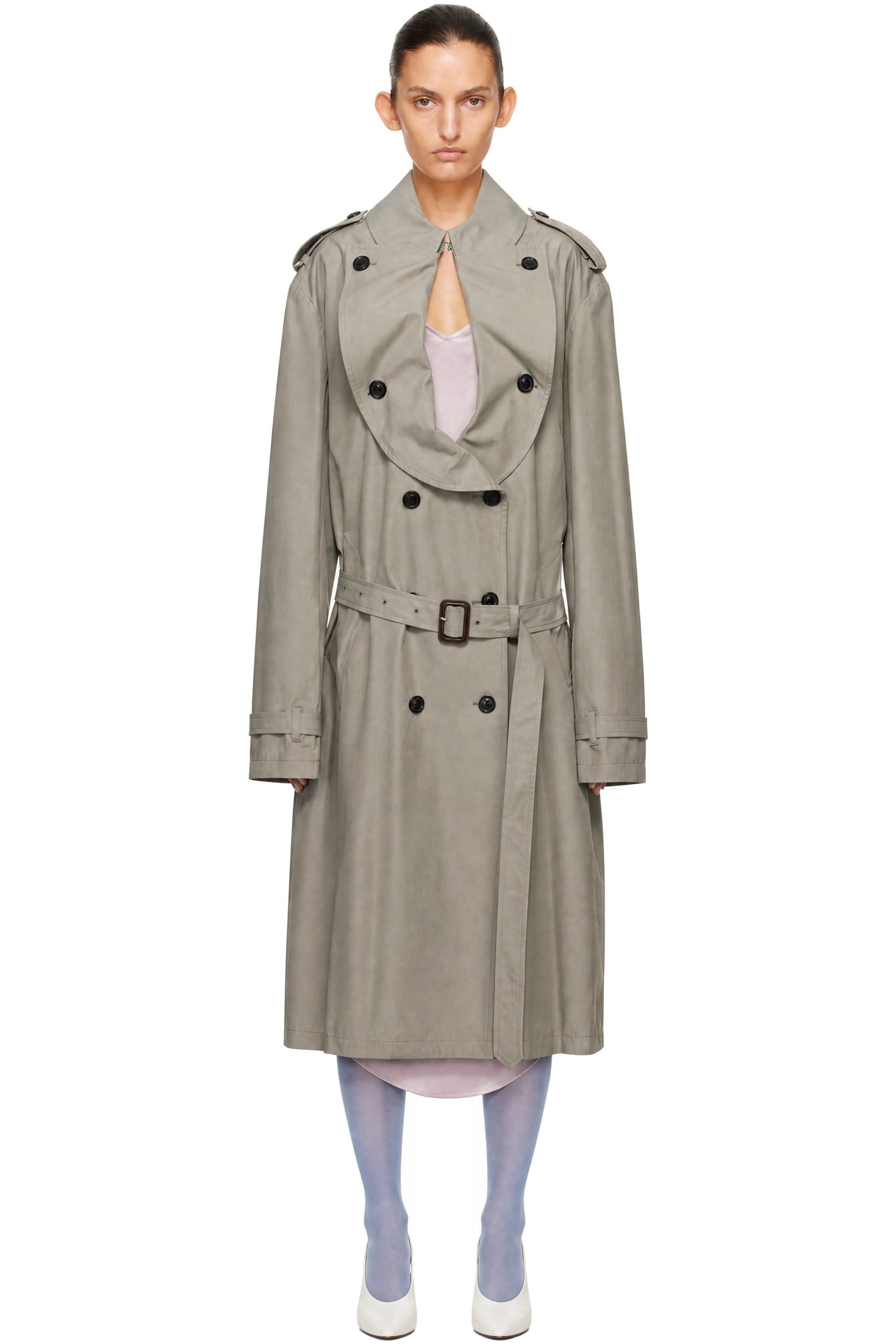 Maison Margiela - Taupe Cutout Collar Trench Coat