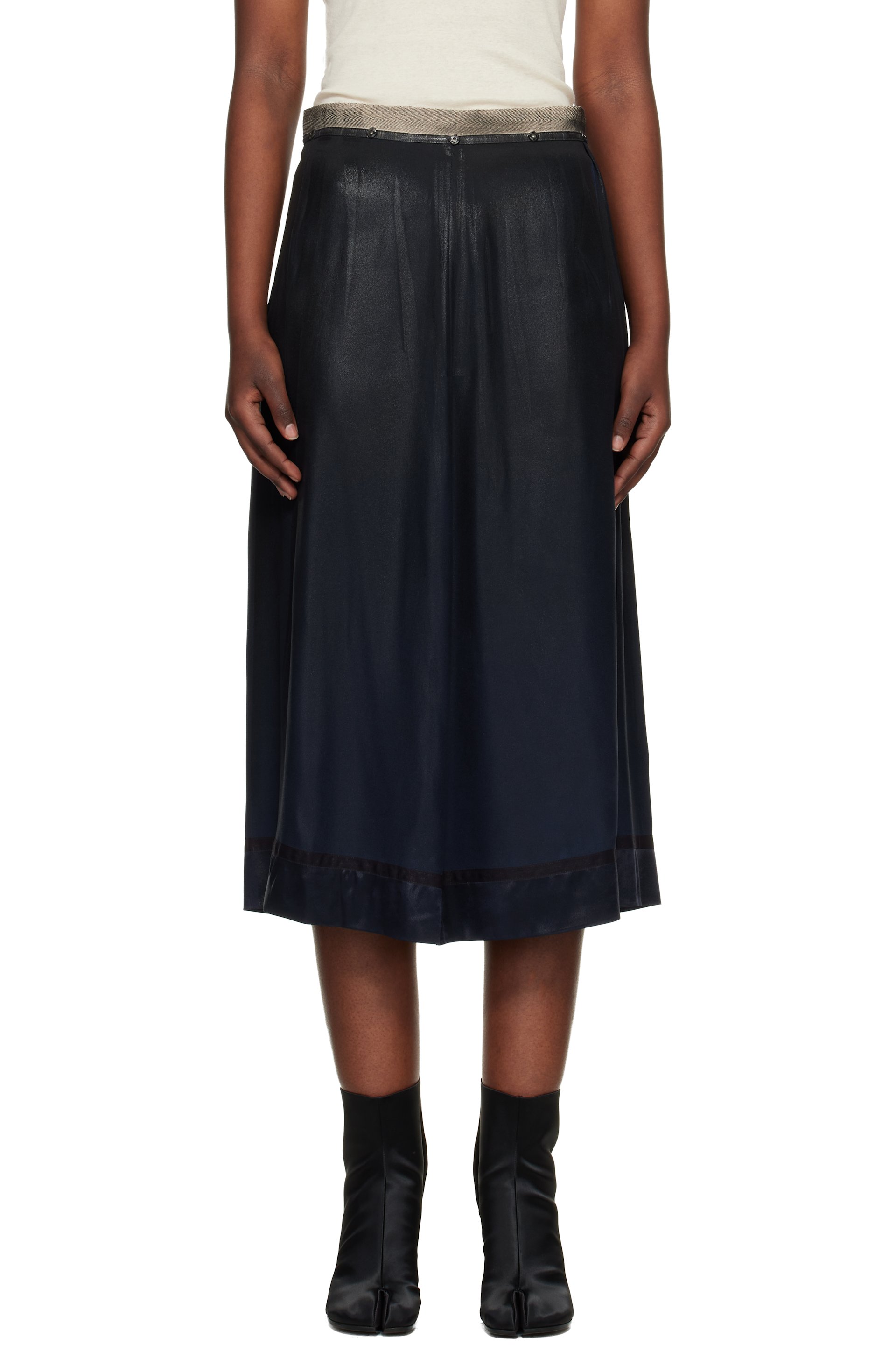 Maison Margiela - Navy Foil-Treated Midi Skirt