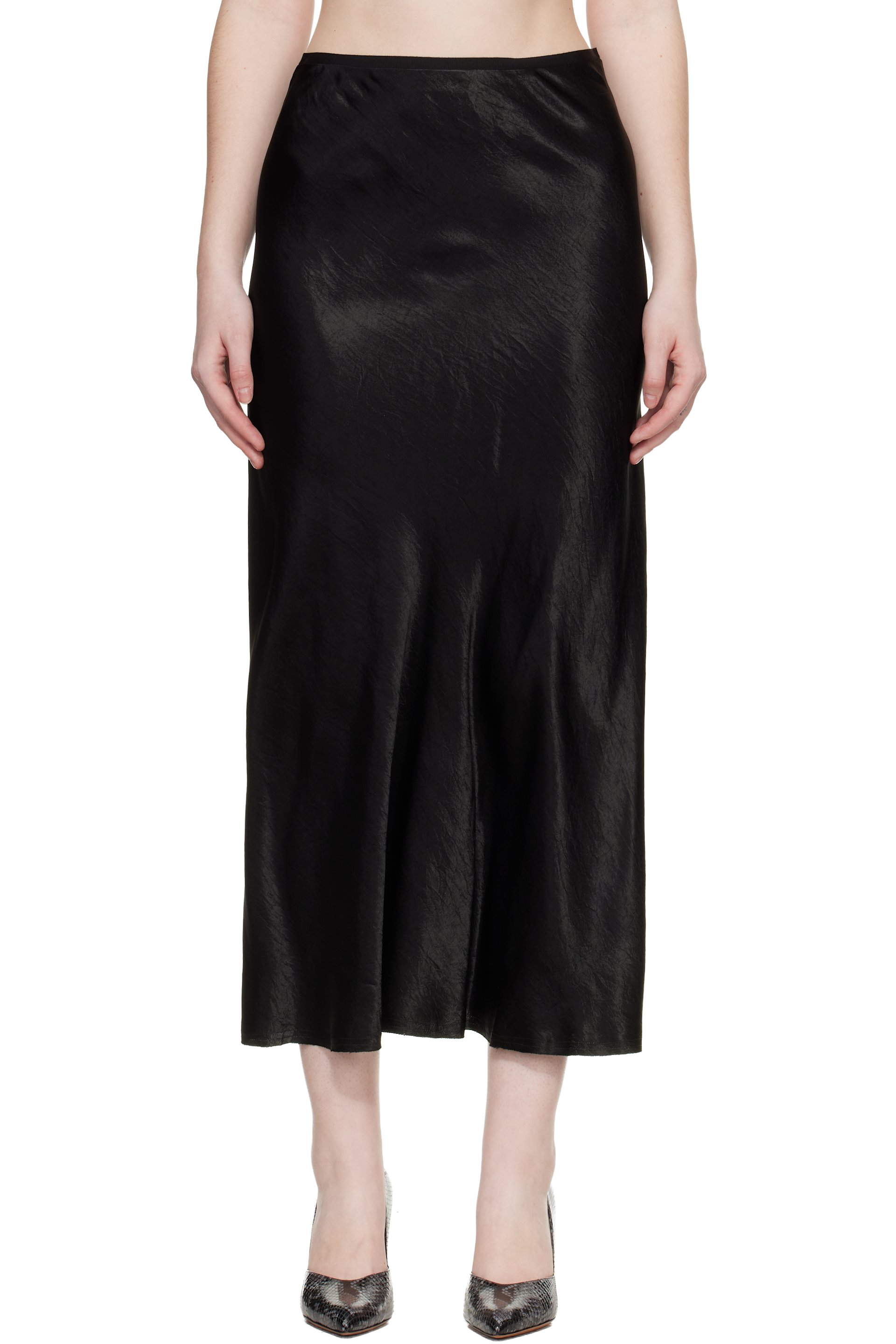 Maison Margiela - Jupe midi noire en satin
