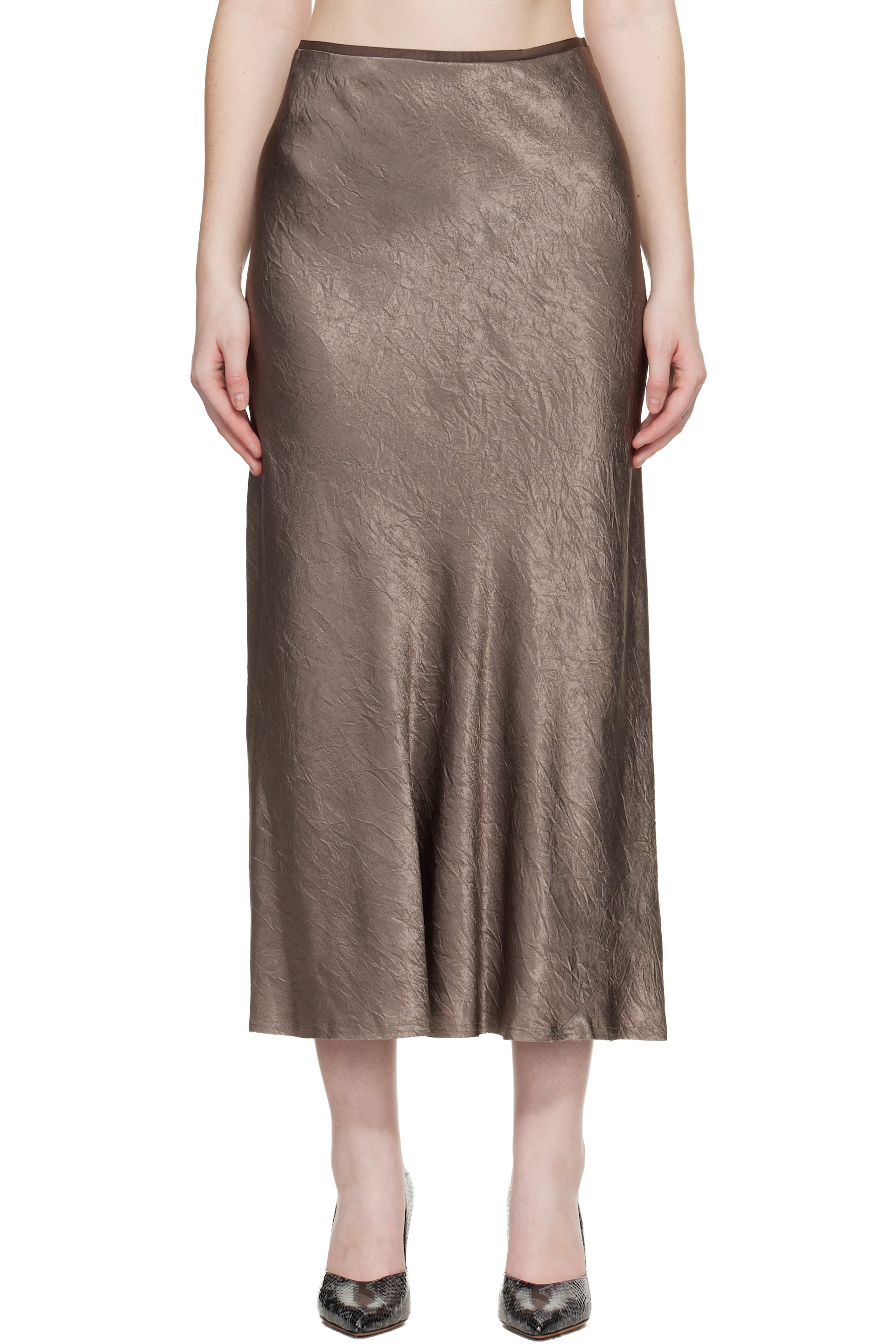 Maison Margiela - Jupe midi taupe en satin