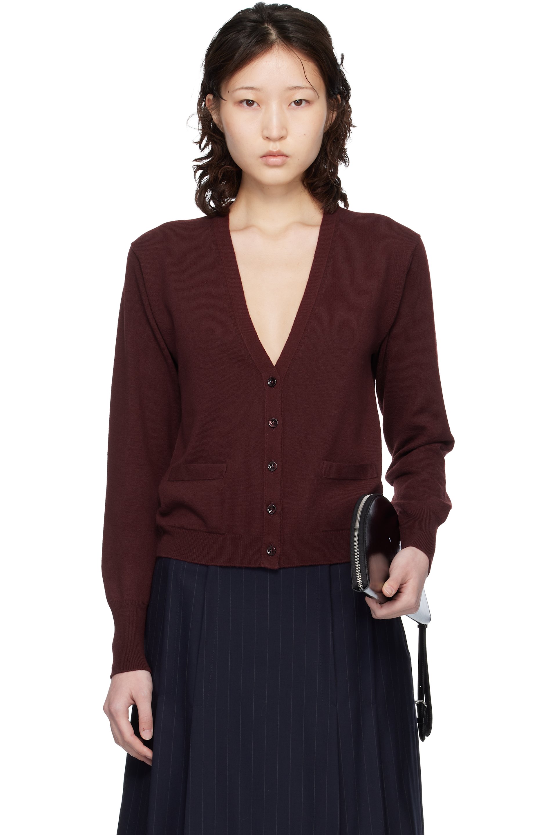 Maison Margiela - Cardigan bourgogne en laine vierge