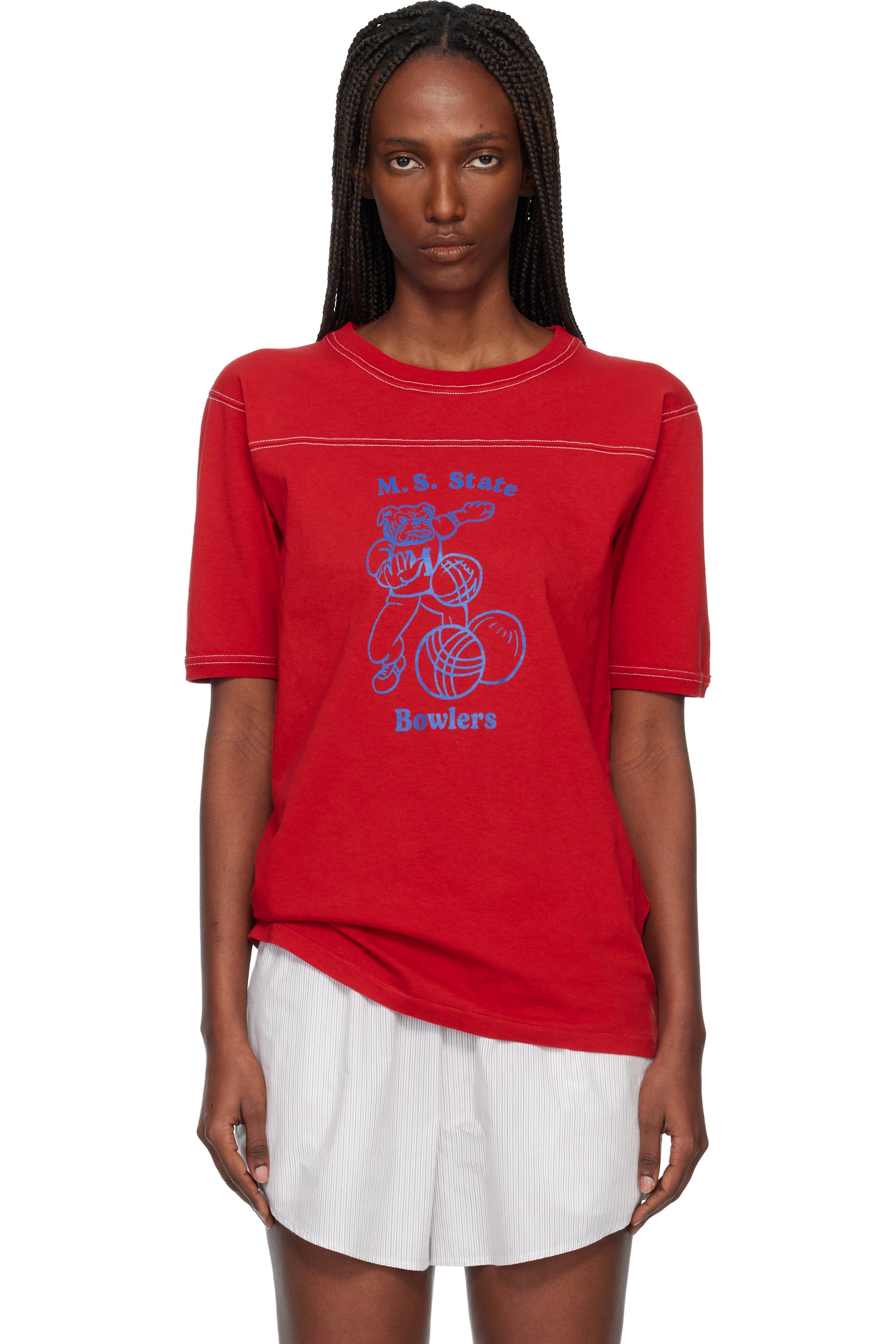 Maison Margiela - T-shirt rouge de style collégial en coton