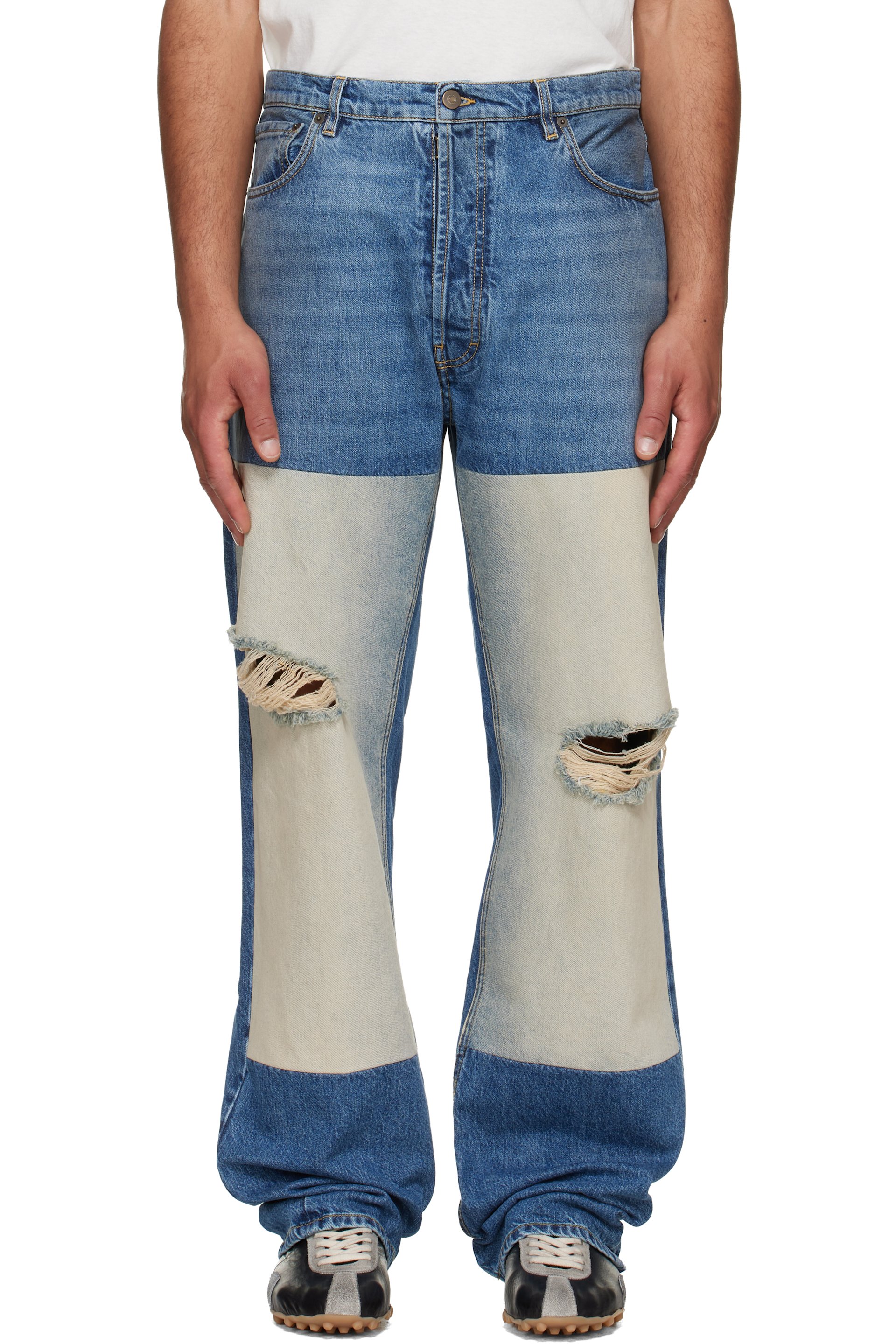 Maison Margiela - 蓝色 Patched Panel Straight 牛仔裤