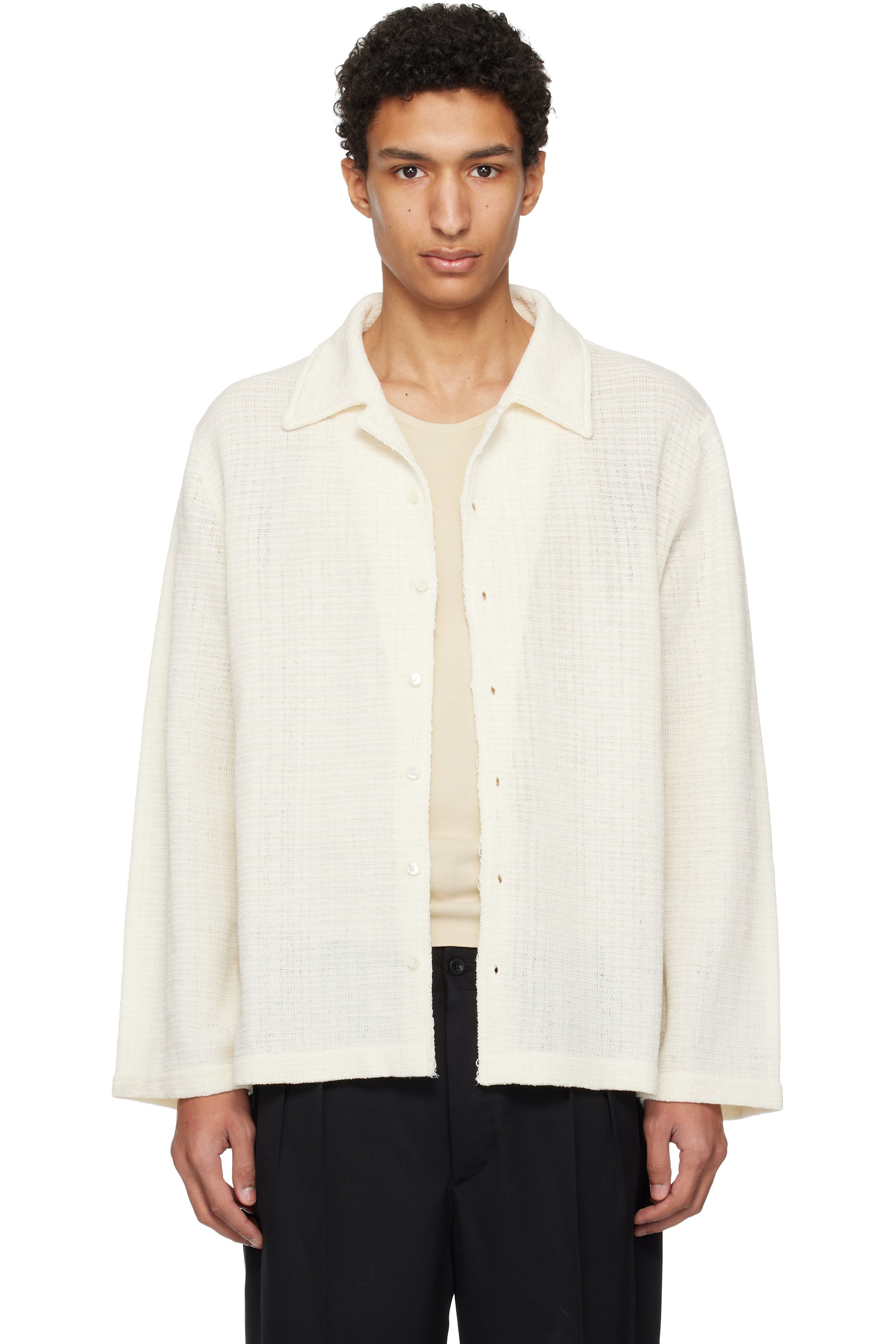 Maison Margiela: Off-White Long-Sleeved Textured Shirt | SSENSE