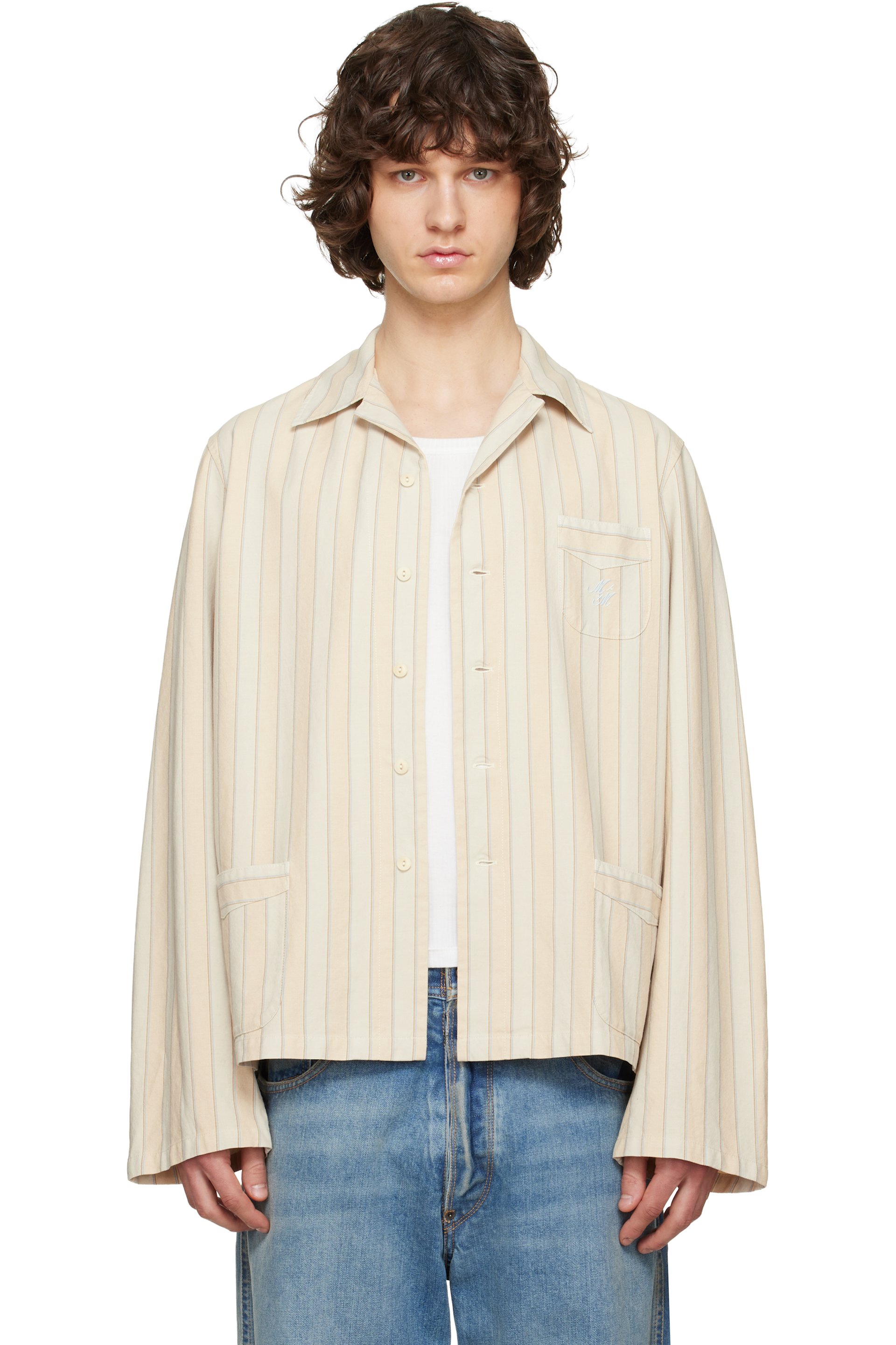 Maison Margiela - Beige & Blue Cotton Striped Shirt