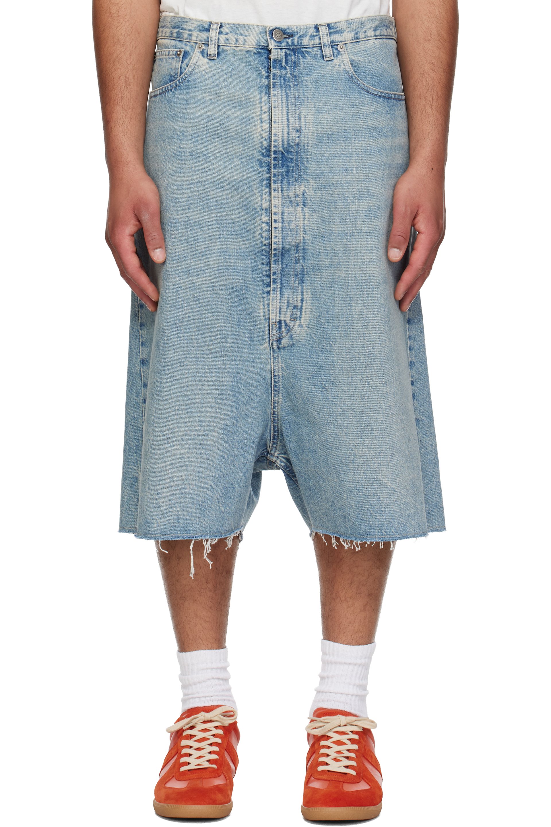 Maison Margiela - Blue Dropped-Rise Bermuda Denim Shorts