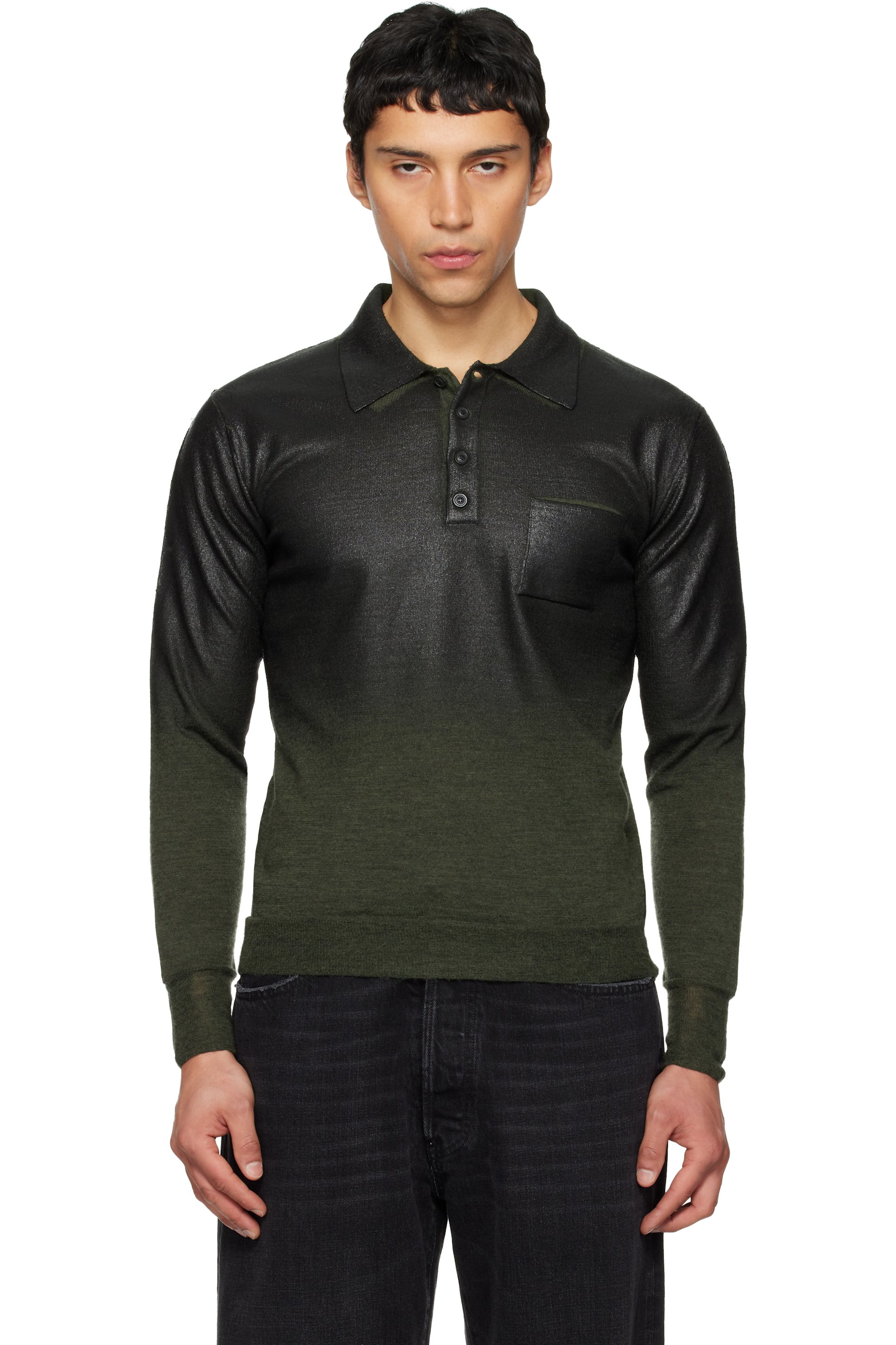 Maison Margiela - 绿色 Foil Print Wool Polo 衫