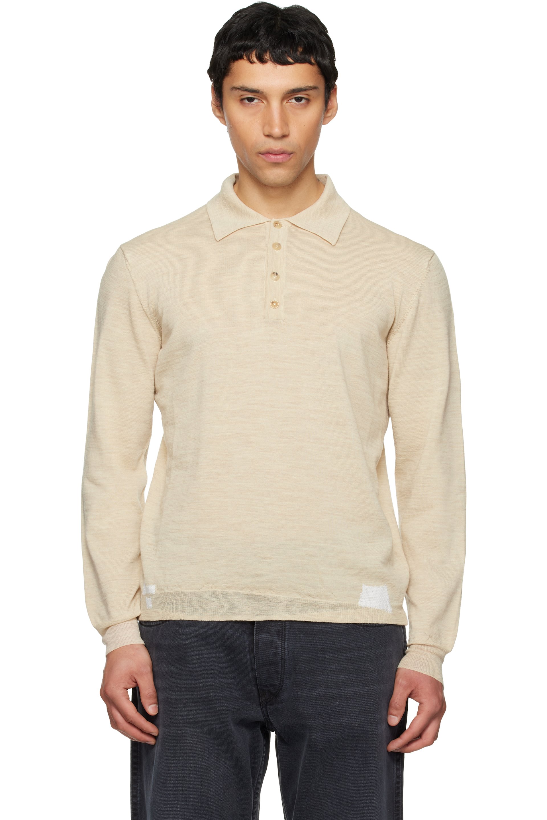 Maison Margiela - 灰白色 Patchwork Knit Polo 衫