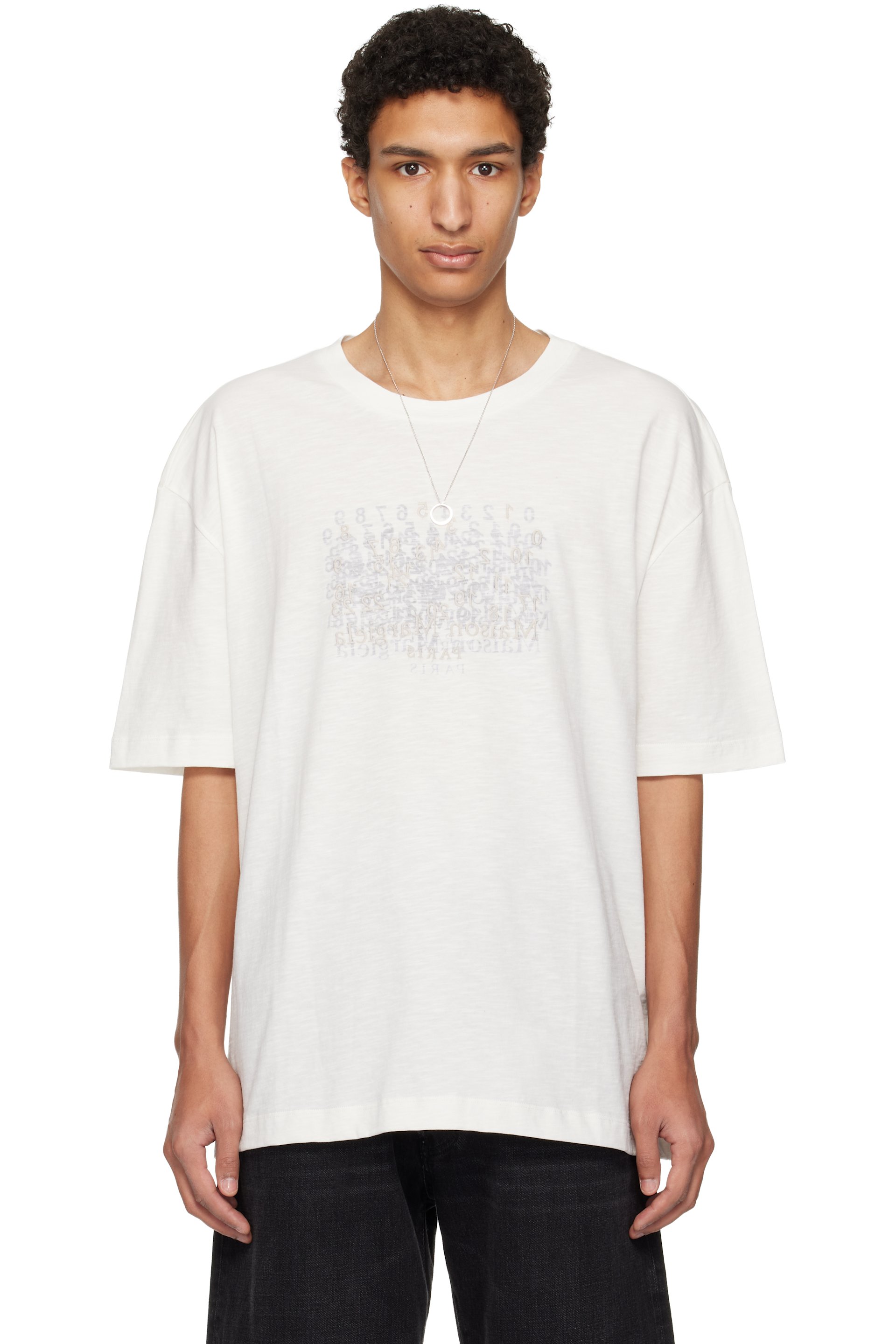 Maison Margiela - T-shirt blanc cassé à logo brodé