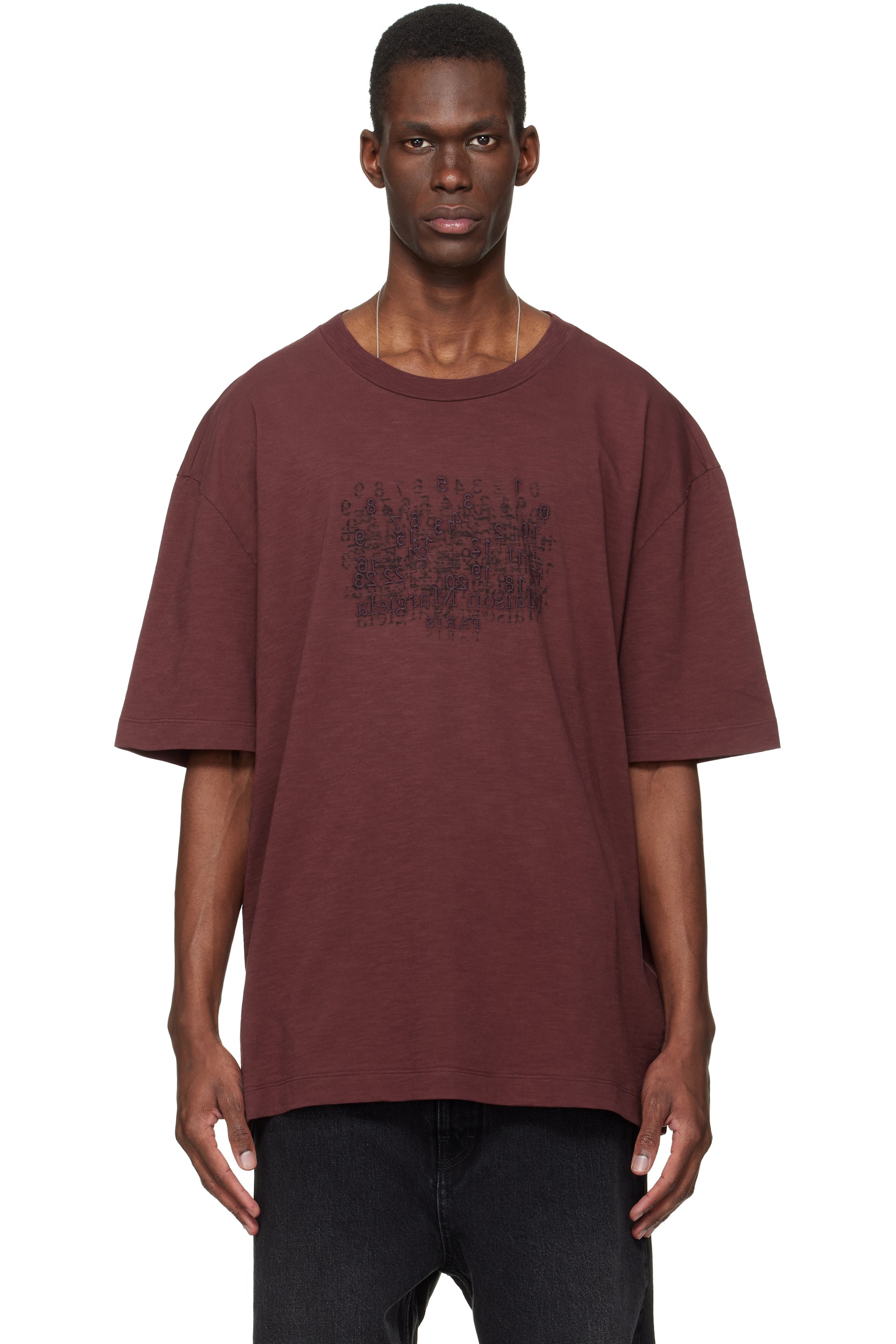 Maison Margiela - T-shirt bourgogne à logo brodé