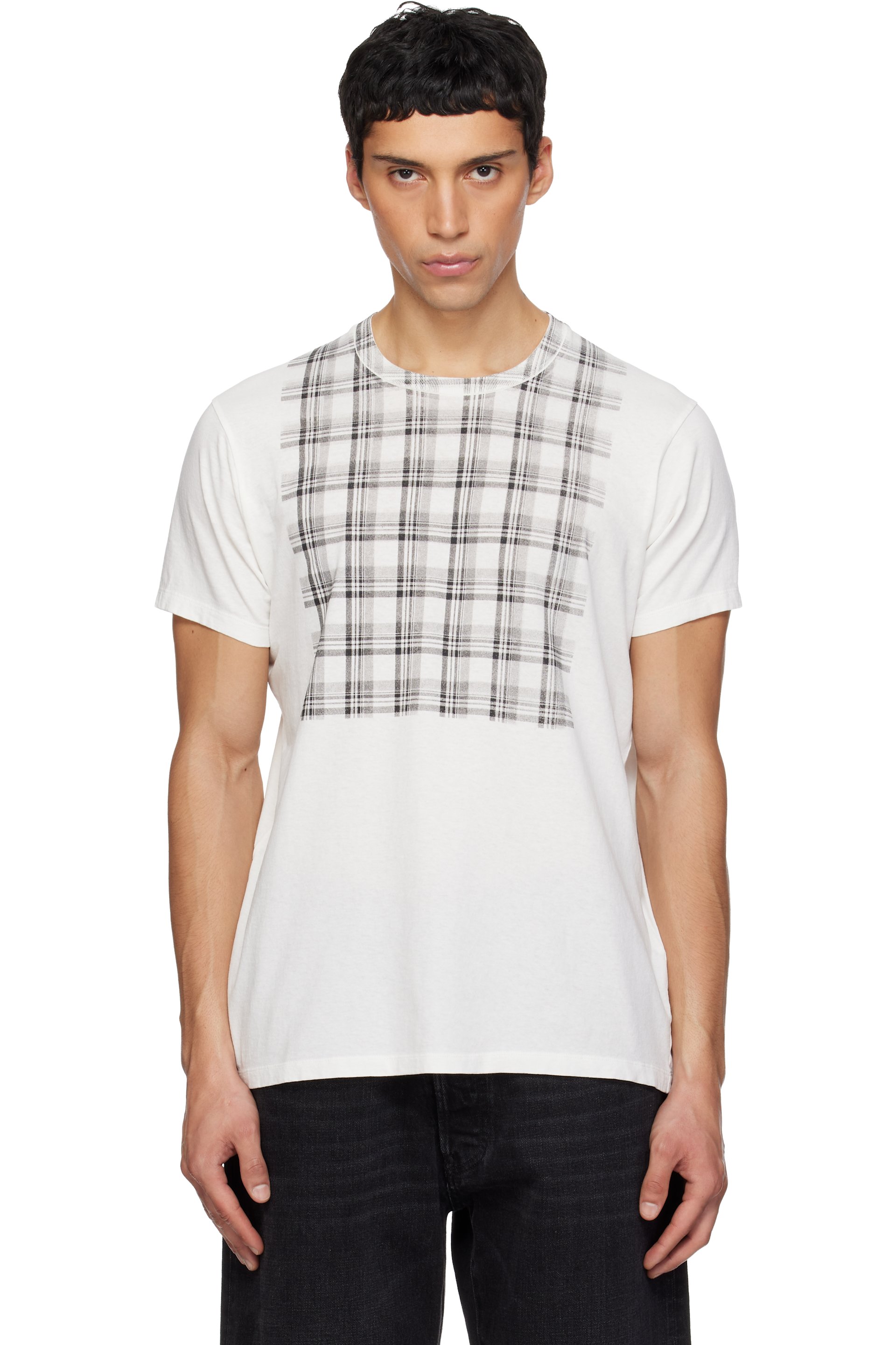 Maison Margiela - T-shirt blanc en coton à carreaux