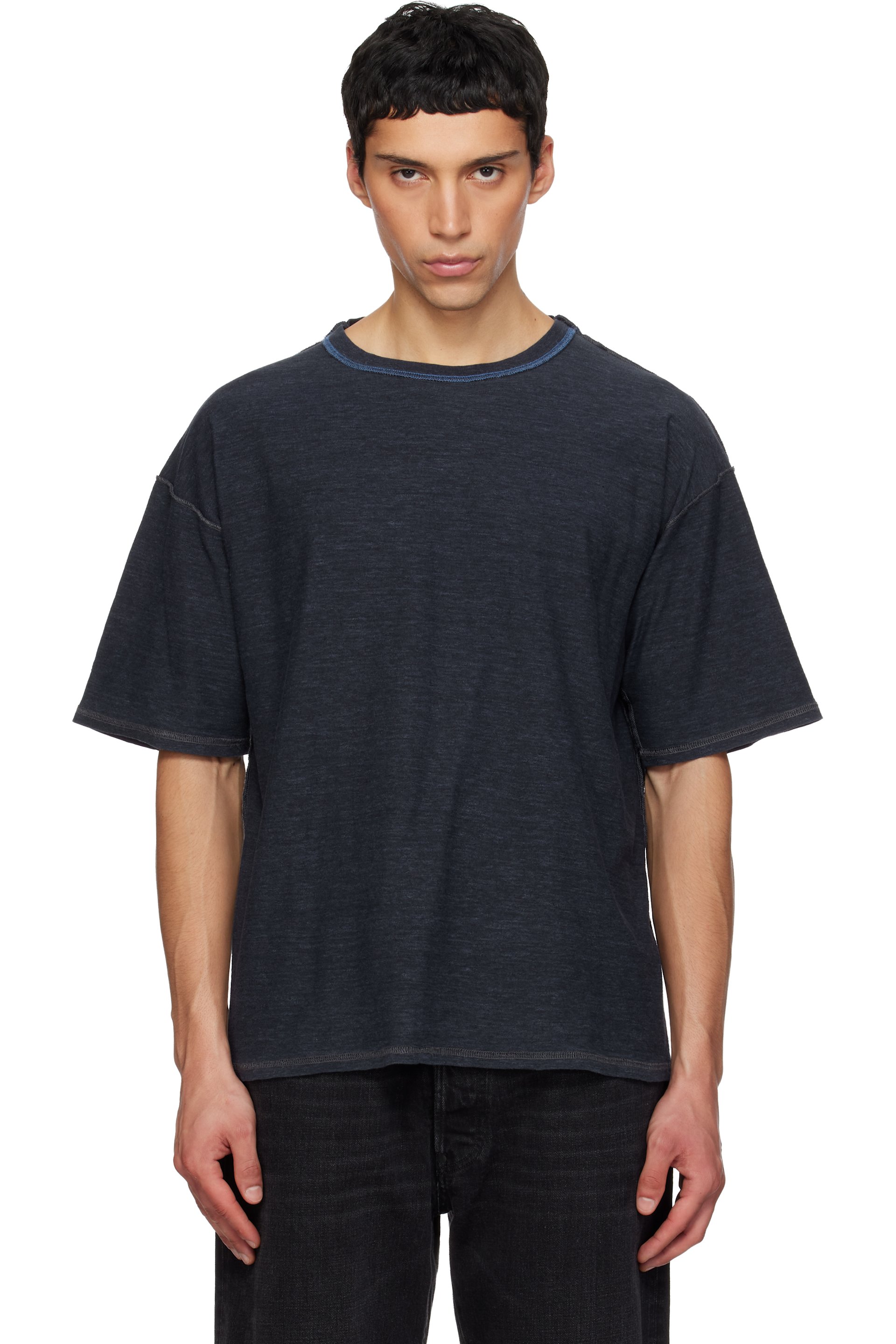 Maison Margiela - T-shirt bleu marine à coutures visibles