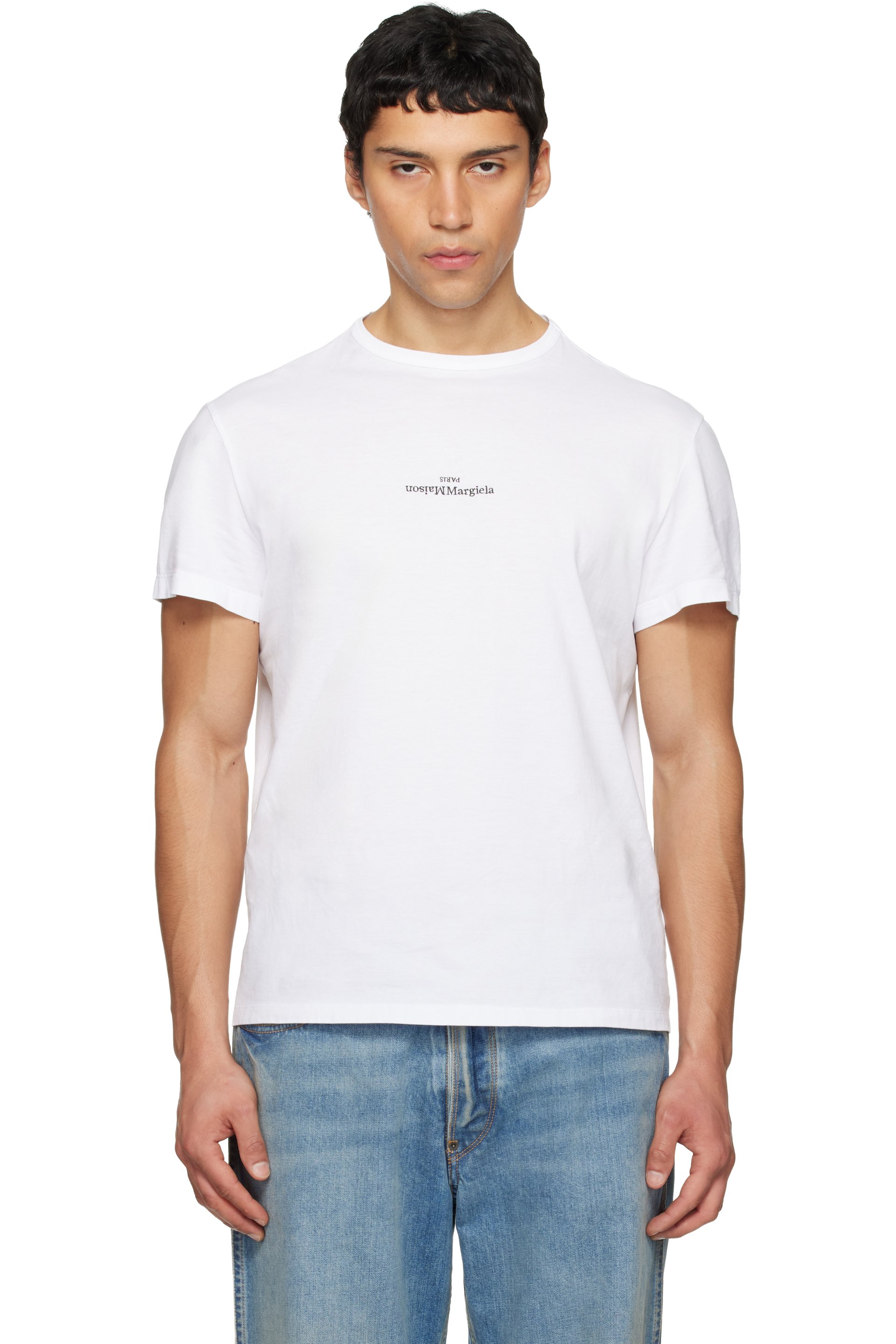 Maison Margiela - T-shirt blanc à logo déformé