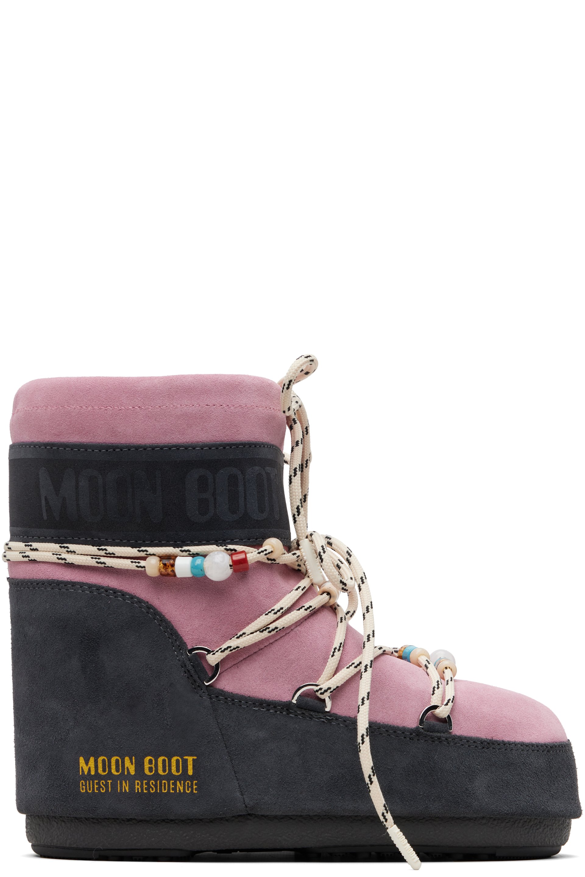 Guest in Residence - Bottines roses en suède à perles édition Moon Boot