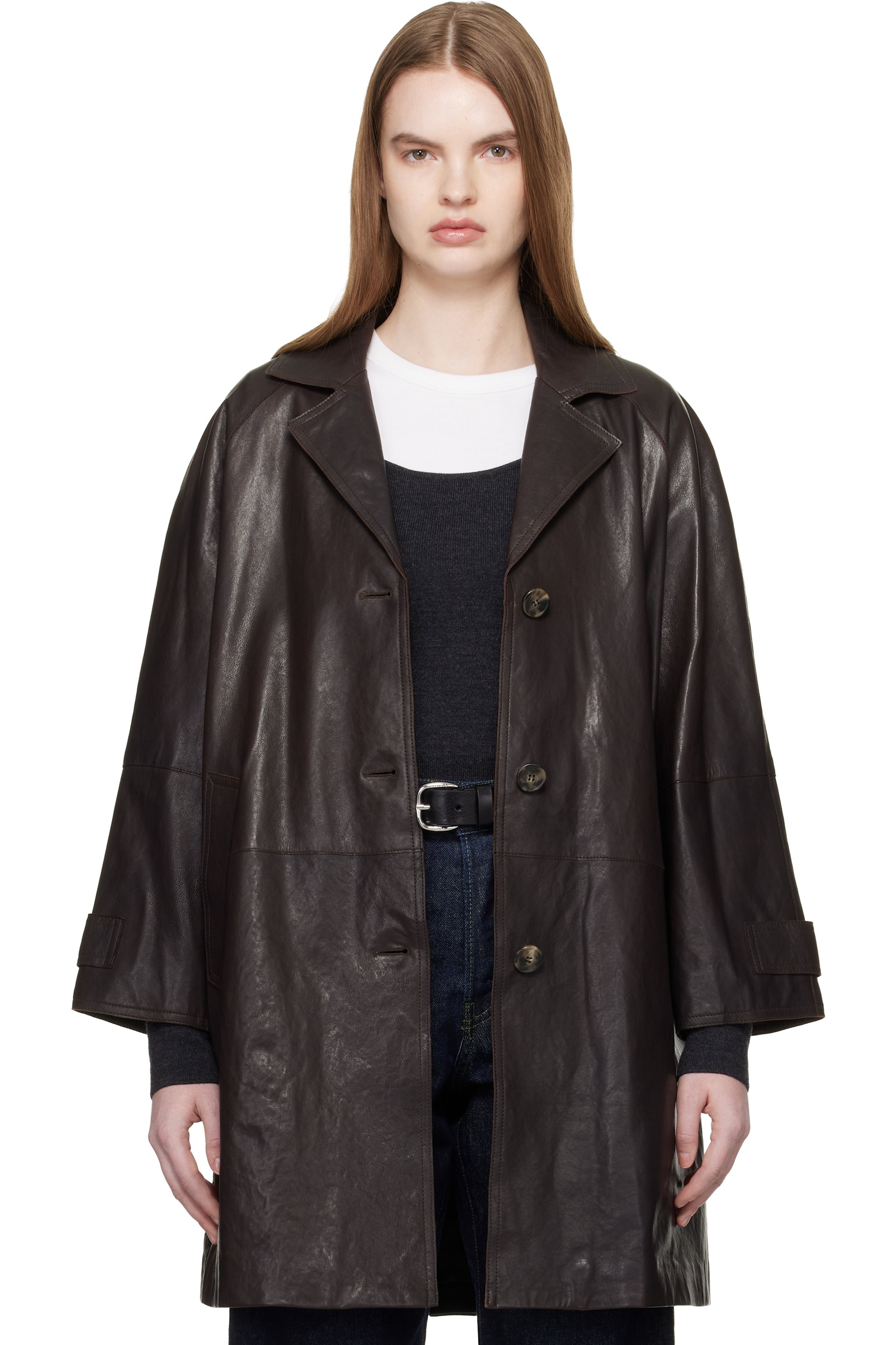 Weekend Max Mara: ブラウン Camino レザーコート | SSENSE 日本