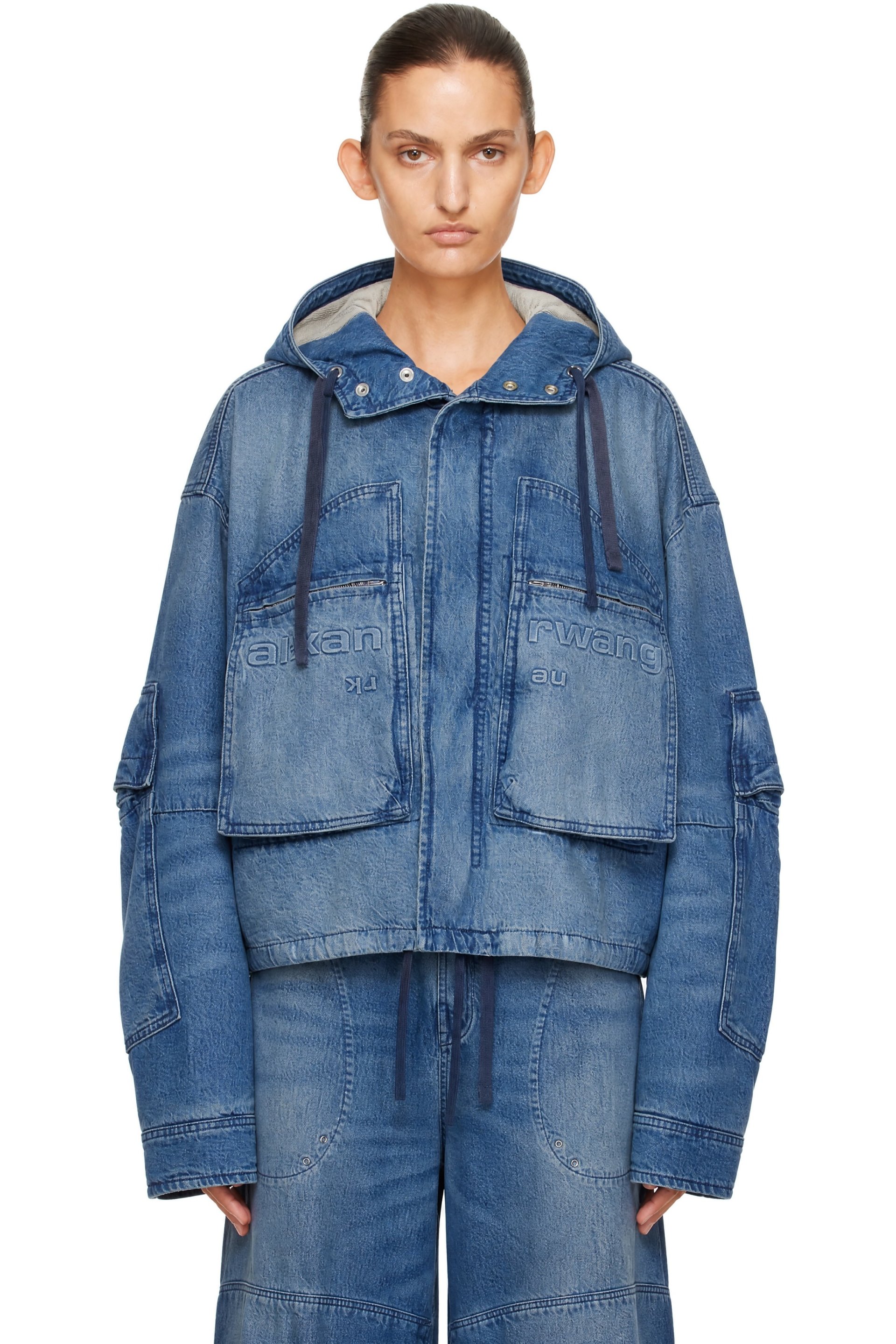 Alexander Wang - Blue Cropped Denim Cargo Jacket