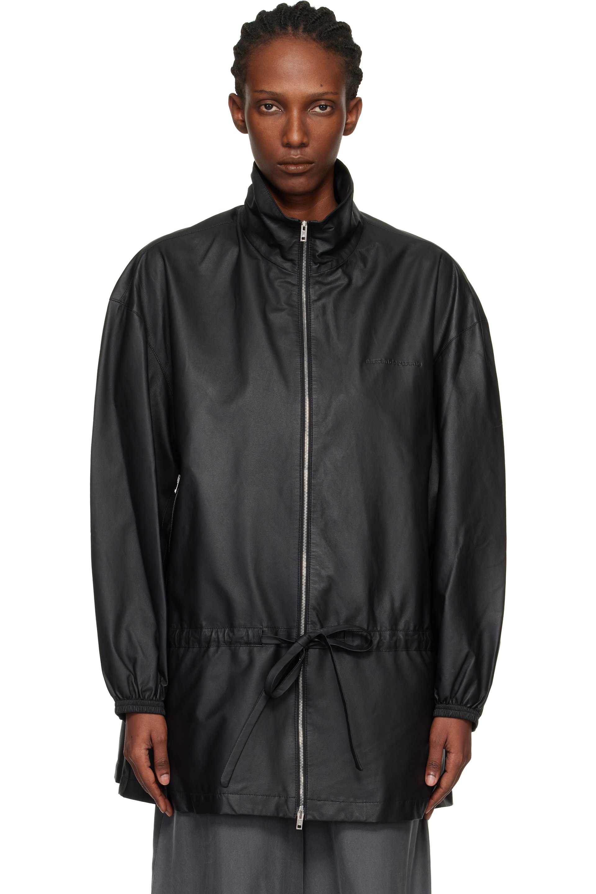 Alexander Wang - Black Drop Waist Bonded Leather Jacket