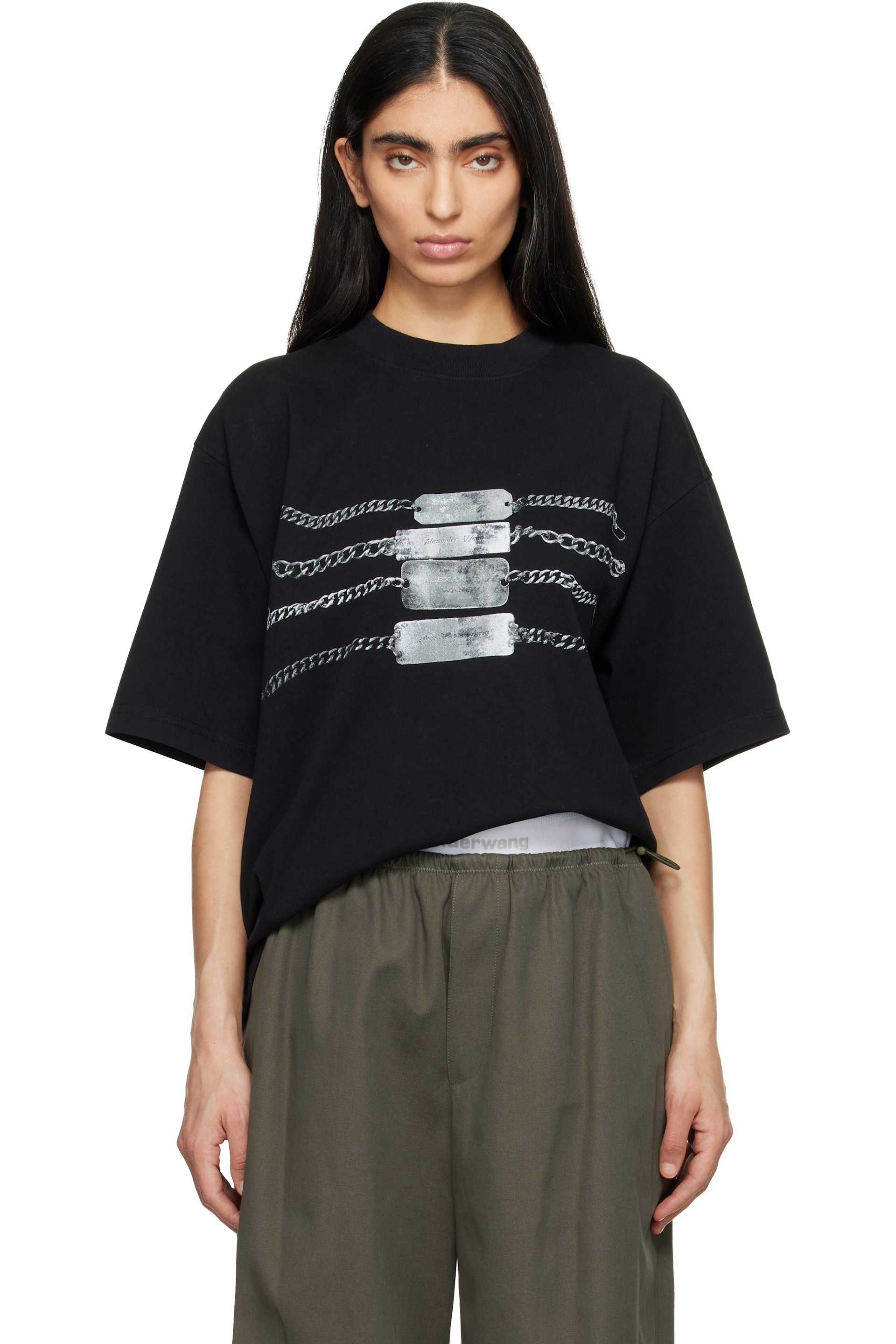 Alexander Wang: Black Oversized Graphic T-shirt | SSENSE