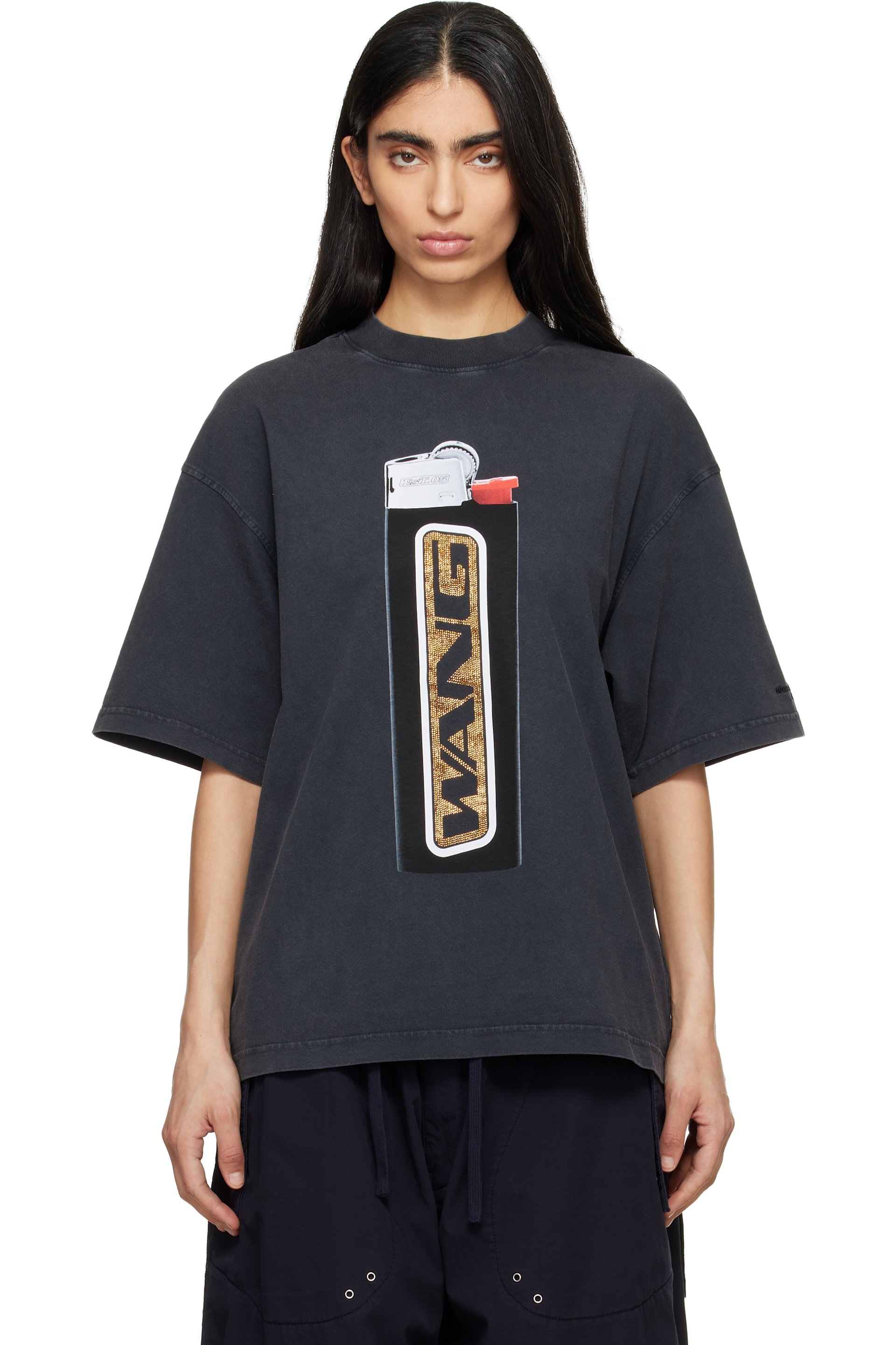 Alexander Wang: Black Oversized Graphic T-shirt | SSENSE
