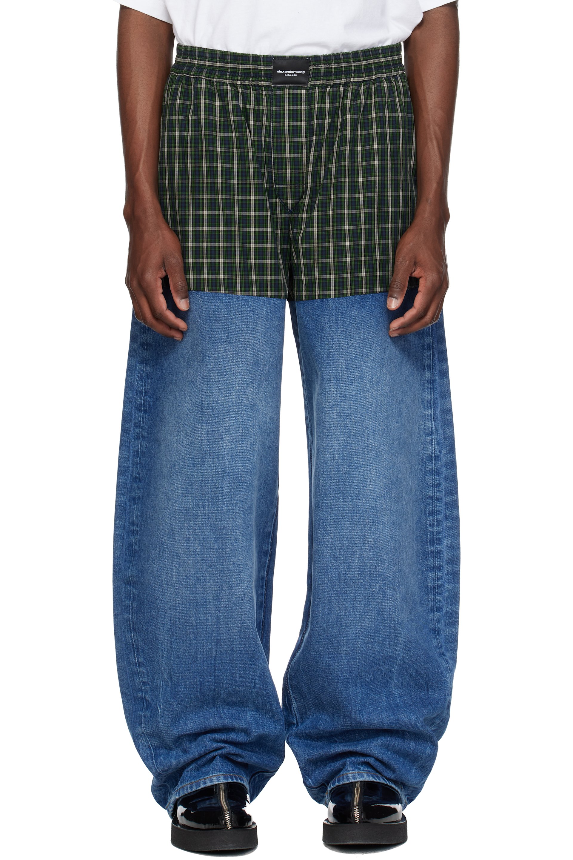 Alexander Wang - Jean décontracté bleu et vert à taille de style boxer