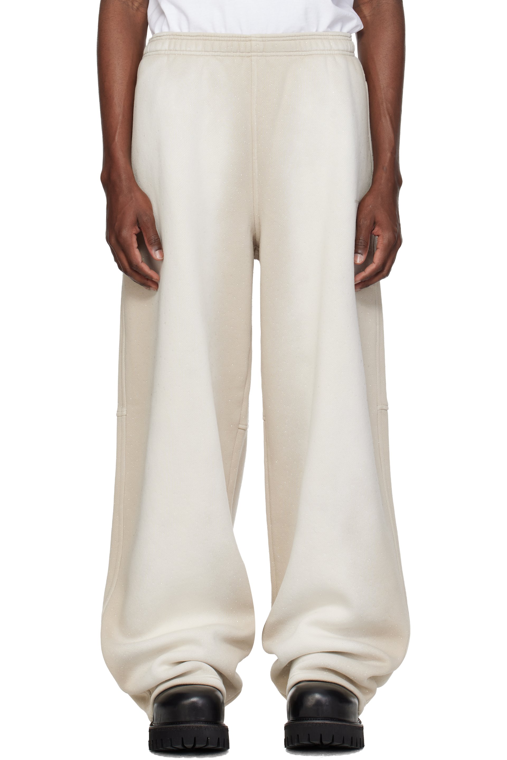 Alexander Wang - Pantalon de survêtement beige à taille mi-haute et à logo thermocollé