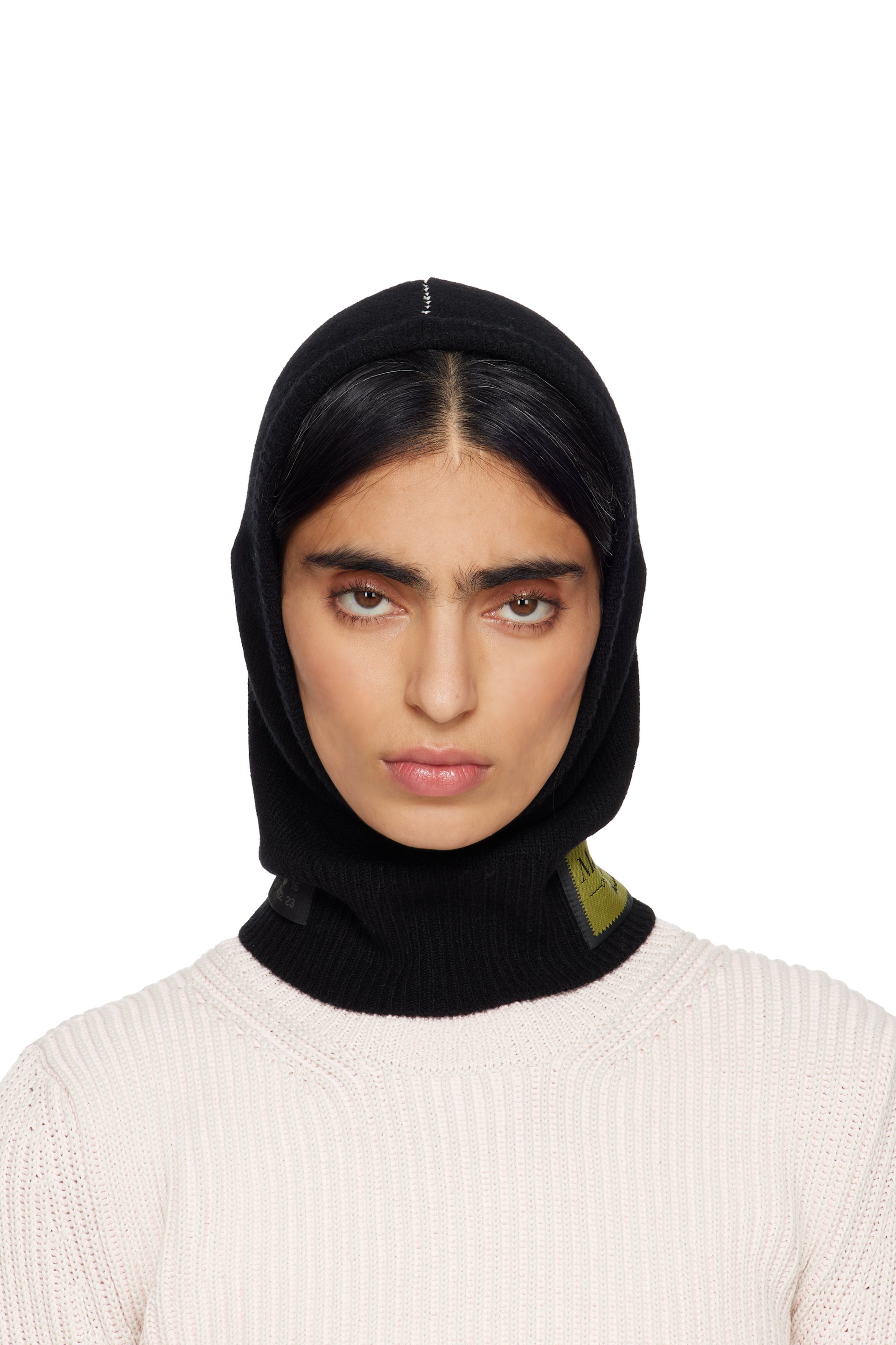 MM6 Maison Margiela - Passe-montagne noir en tricot jauge 7 à écussons à logo